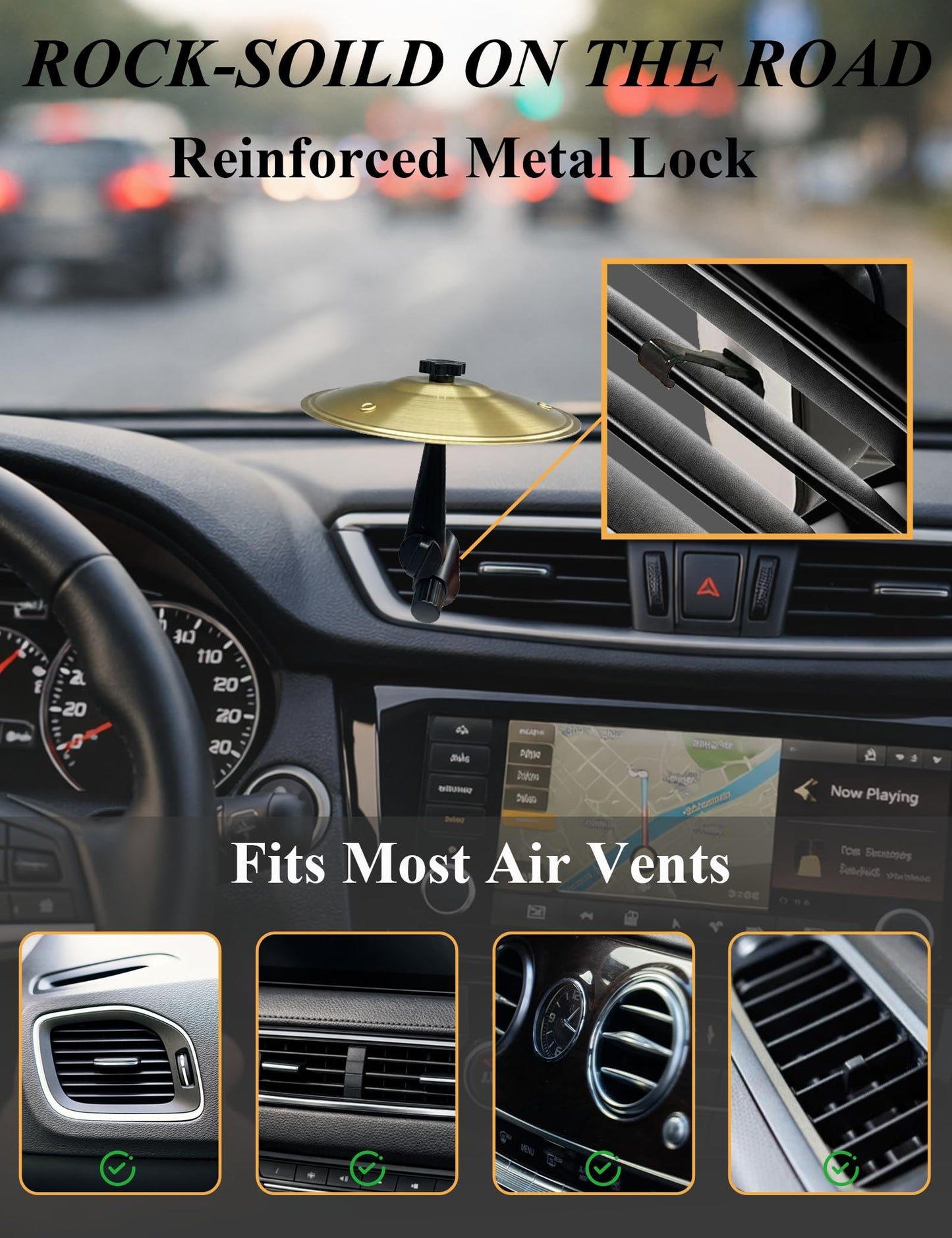 Car Cymbal Air Vent, 2026 Upgraded Thicker Metal Dashboard Cymbal with Crisper Sound, Funny Mini Car Gadgets & Drummer Gifts for Men, Stress Relief Car Mini Drum Toy Easy Installation Gold & Silver