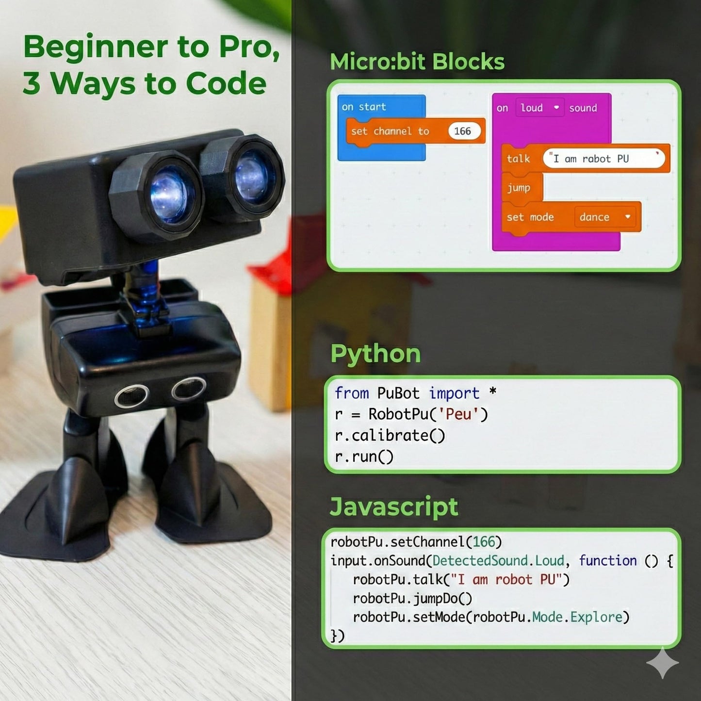 RobotGyms Robot PU – Adorable Micro:bit Humanoid | STEM Toy | Programmable, Interactive & Upgradable | Walks, Dances, Talks & Sings | Self-Balancing | Remote & Autopilot | 30+ Free Online Classes