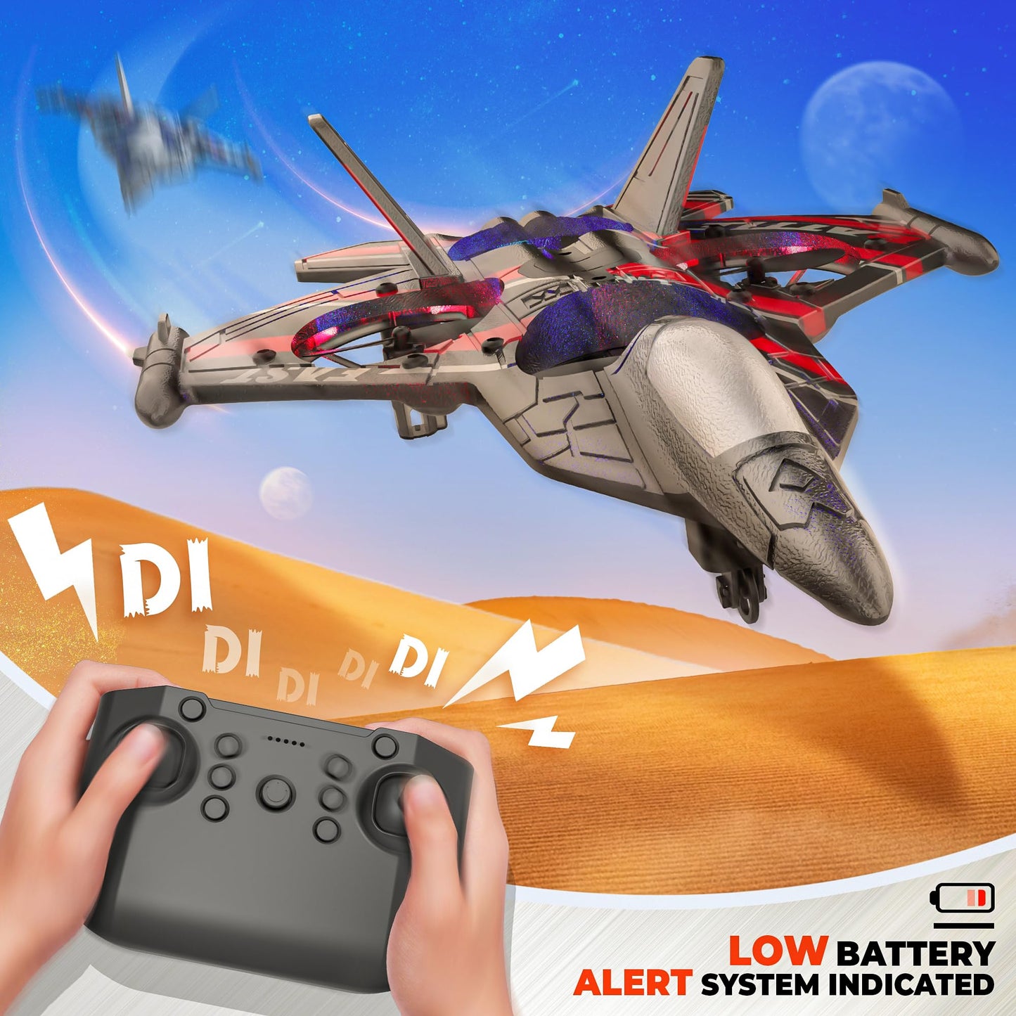 BEZGAR Drones for Kids | 2.4GHZ RC Plane | Remote Control Airplane, Mini Stunt Plane Helicopter, 360° Flip Fighter Jet Toy with Colorful LED Navigation Lights Red, Toys for ages 8-13
