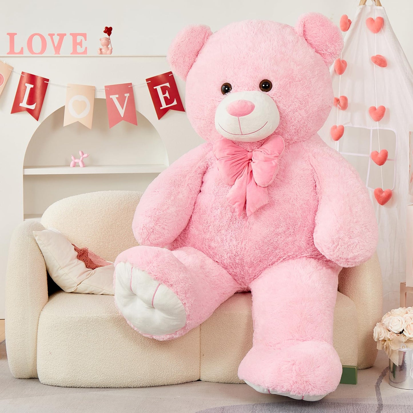 MaoGoLan Giant 59" Teddy Bear Stuffed Animal, Cuddly Large Classic Teddy Bear Plush Toy Valentines Day Gift for Girlfriend Boyfriend Kid, 5ft Pink Stuffed Animal for Birthday Gift Baby Shower Decor