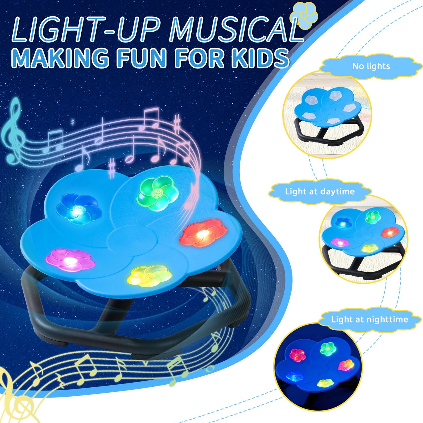 APUFSKO Spinning Chair for Autistic Kids Autism Sensory Spinning Chair for ADHD Children & Toddlers Sit&Spin Swivel Seat Training Body Coordination & Balance 360°Rotating with Lighting&Music (Blue)