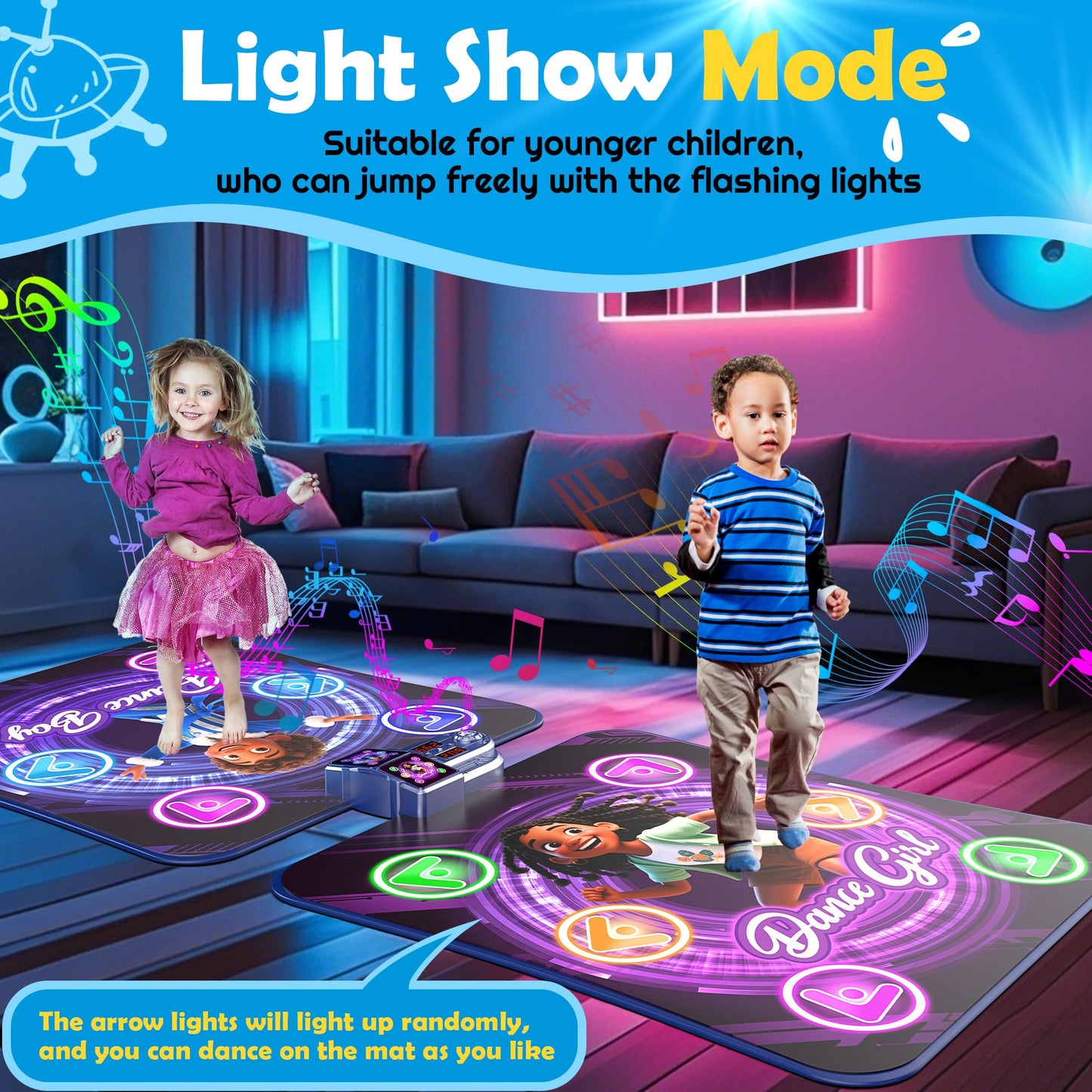 Dance Mats for Girls 4-8, Electronic Dance Mats, Dance Mat Toys, Kids Dance Mat, Girls Dance Mat, Dancing Mat, 2-Player LED Light Music Dance Toy with 5 Modes, Develops Hand-Eye Coordination