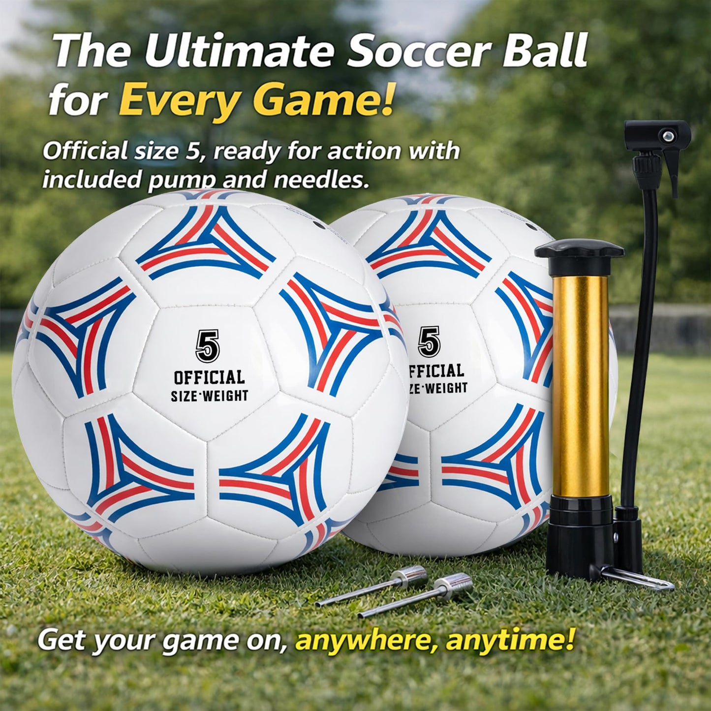 FATEUAER 2 Pack Soccer Ball Size 5,Soccer Ball Set with 2 Bag, 1 Pump and 2 Needles,Soccer Ball Gifts for Teenagers,Official Size Ball,Indoor and Outdoor Training and Competitions use