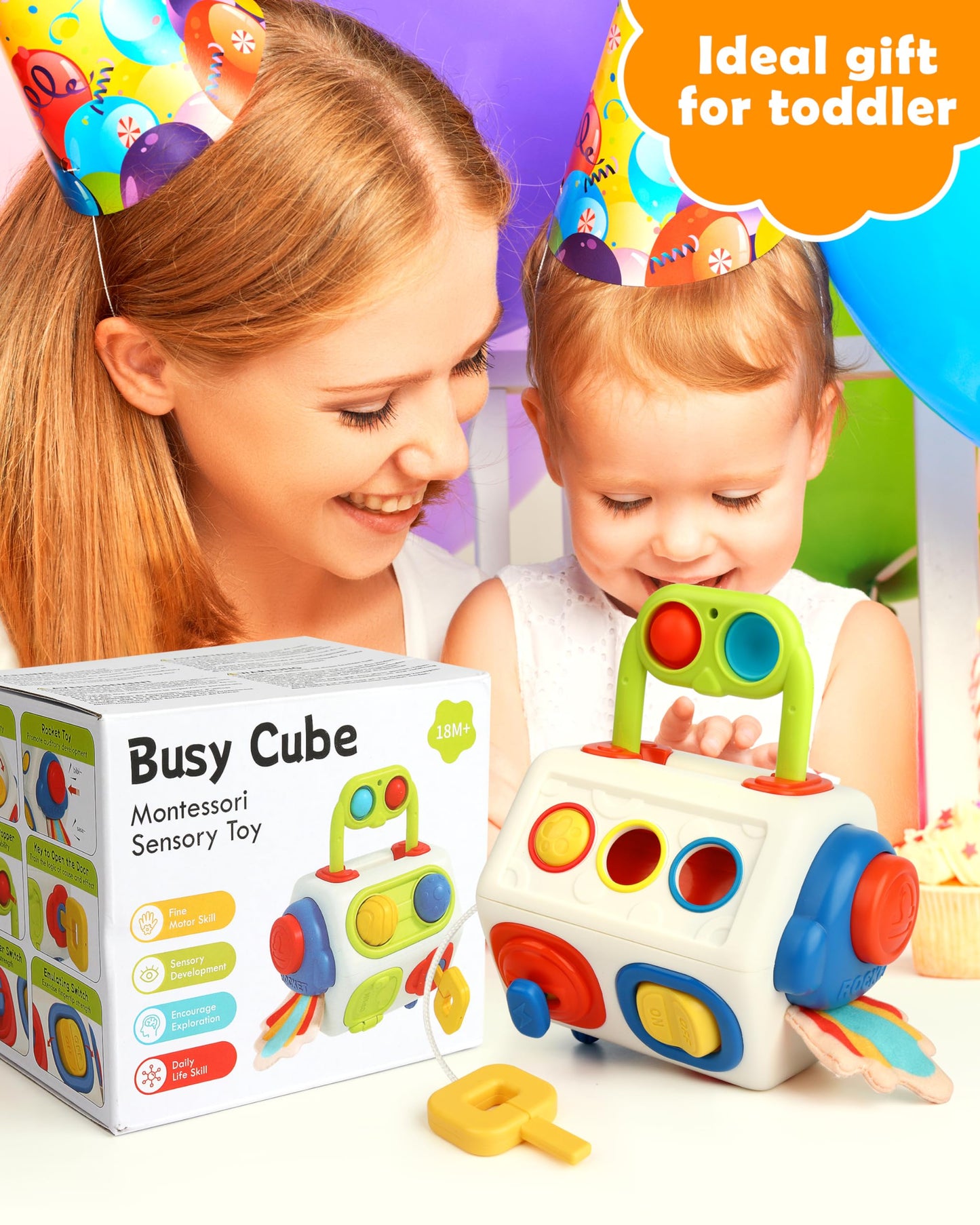 Vanmor 10-in-1 Busy Cube for 18+ Months Toddlers - 8-Sided Montessori Sensory Activity Cube with Fine Motor Skills Learning, Travel Fidget Toys for Airplane Car Seat, Gift for Boys Girls