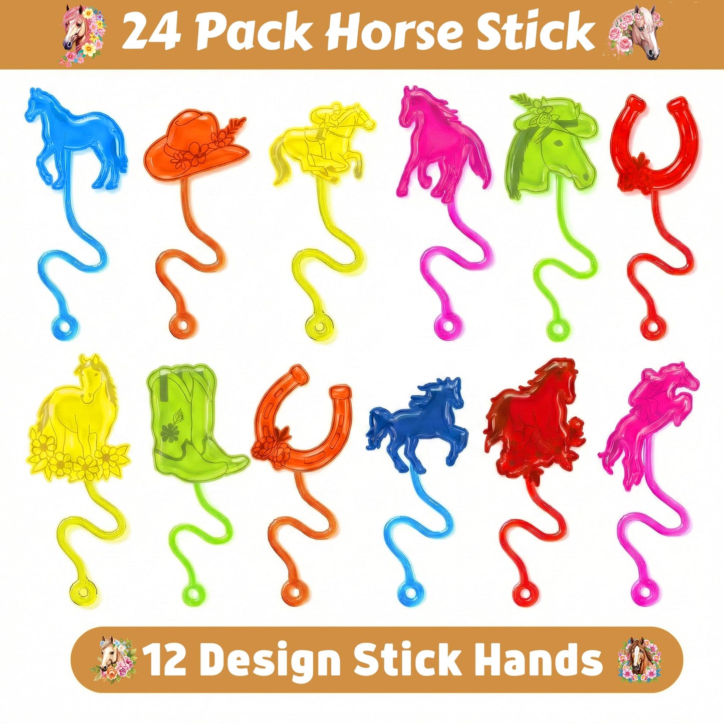 48PCS Horse Party Favors - 24PCS Temporary Tattoos & 24PCS Stick Hands Party - Perfect Birthday Party Supplies, Goodie Bag Stuffers, Treasure Box Toys, Classroom Prizes, and Student Gifts