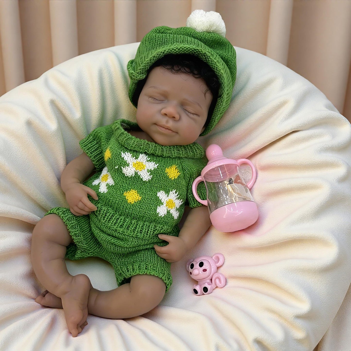 Abenduot 13inch Dark Skin Full Body Silicone Baby Dolls Realistic Silicone Newborn Anatomically Correct Girl Dolls with Hand Rooted Hair