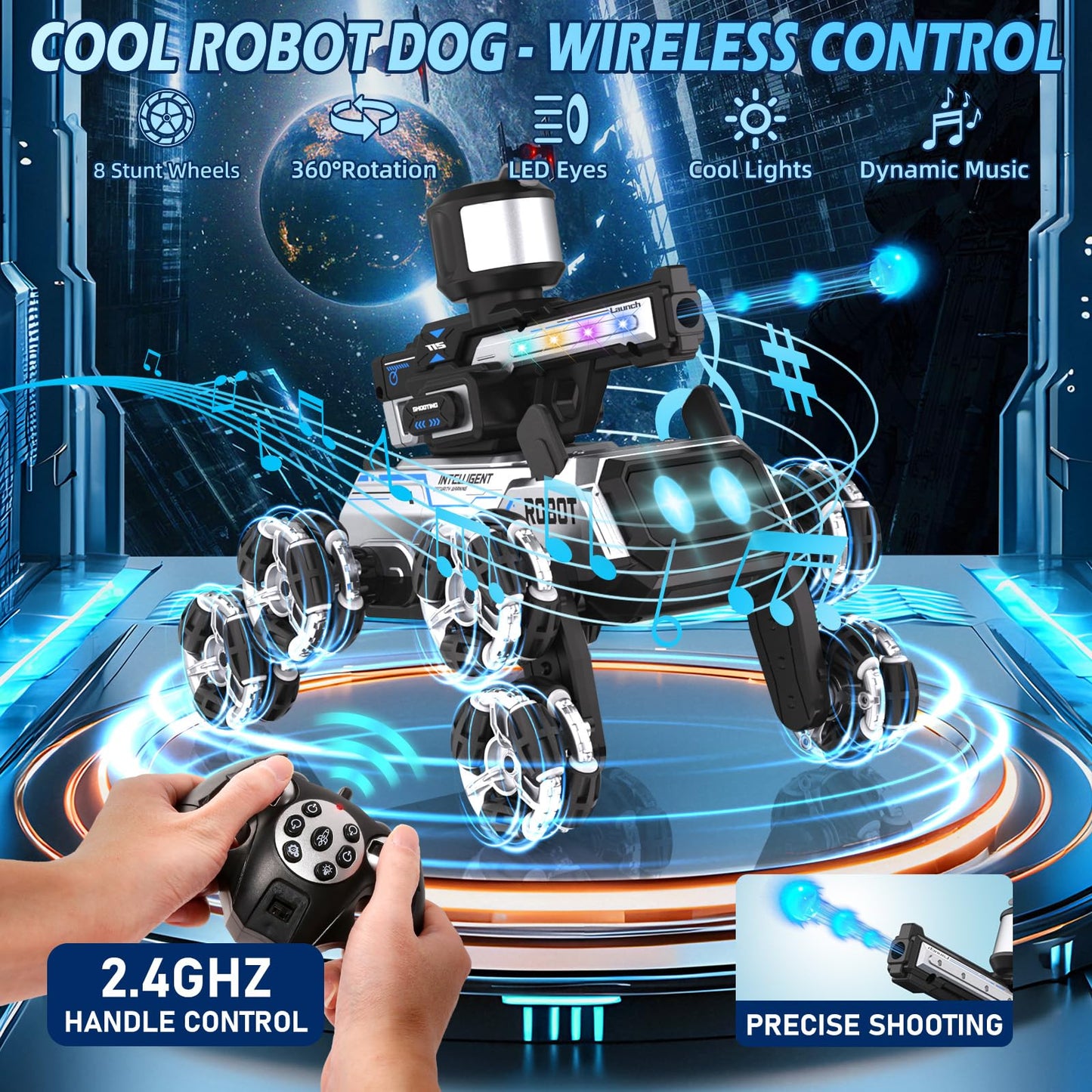Godboat Robot Dog - Smart Toys for Kids with Music & LED Eyes, 2.4GHZ RC Car, 8-Wheel Stunt, 9+ Lifelike Actions and Water-Shooting, Age 3 4 5 6 7 8 Year Old Boys Girls Christmas & Birthday Gifts 2026