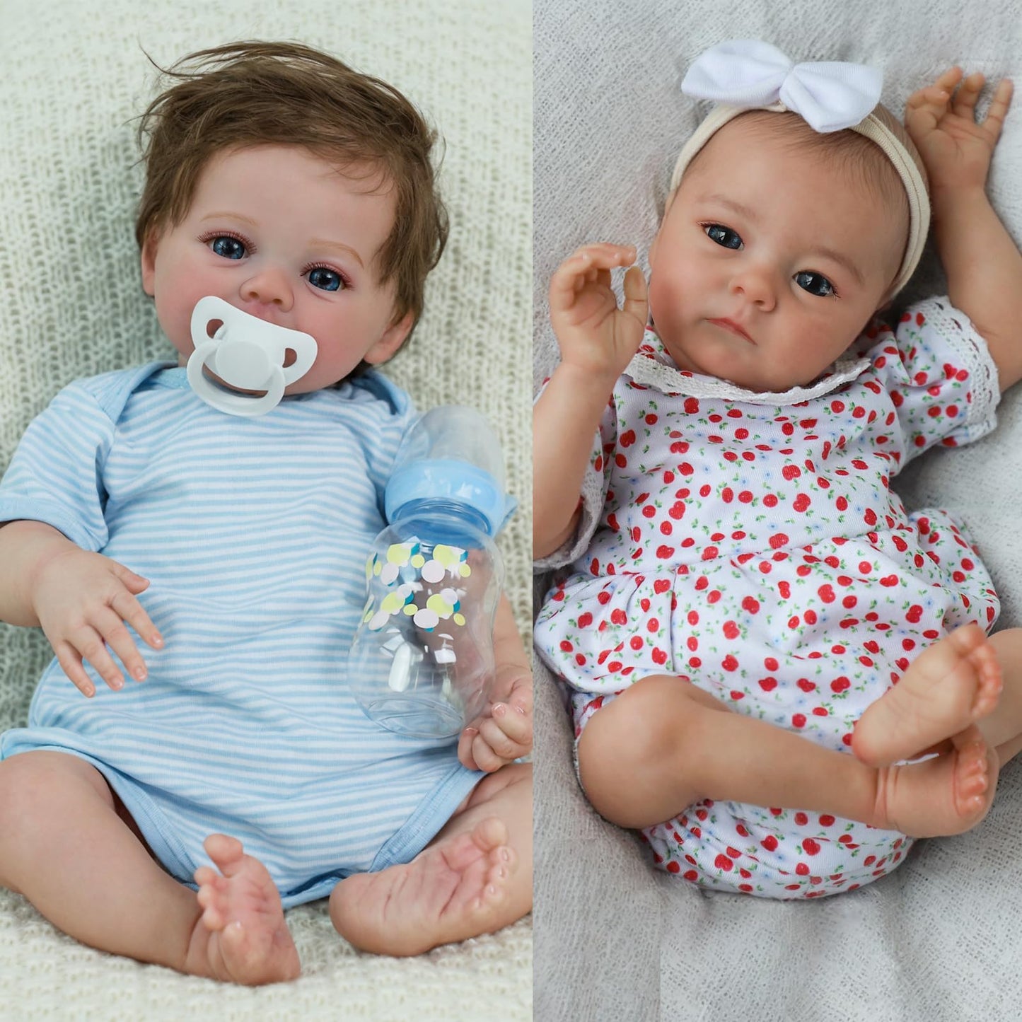Realistic Newborn Real Life Baby Boy Girl Dolls Lifelike Soft Vinyl and Cloth Body with Feeding Kit Gift Box for Kids Age 3+