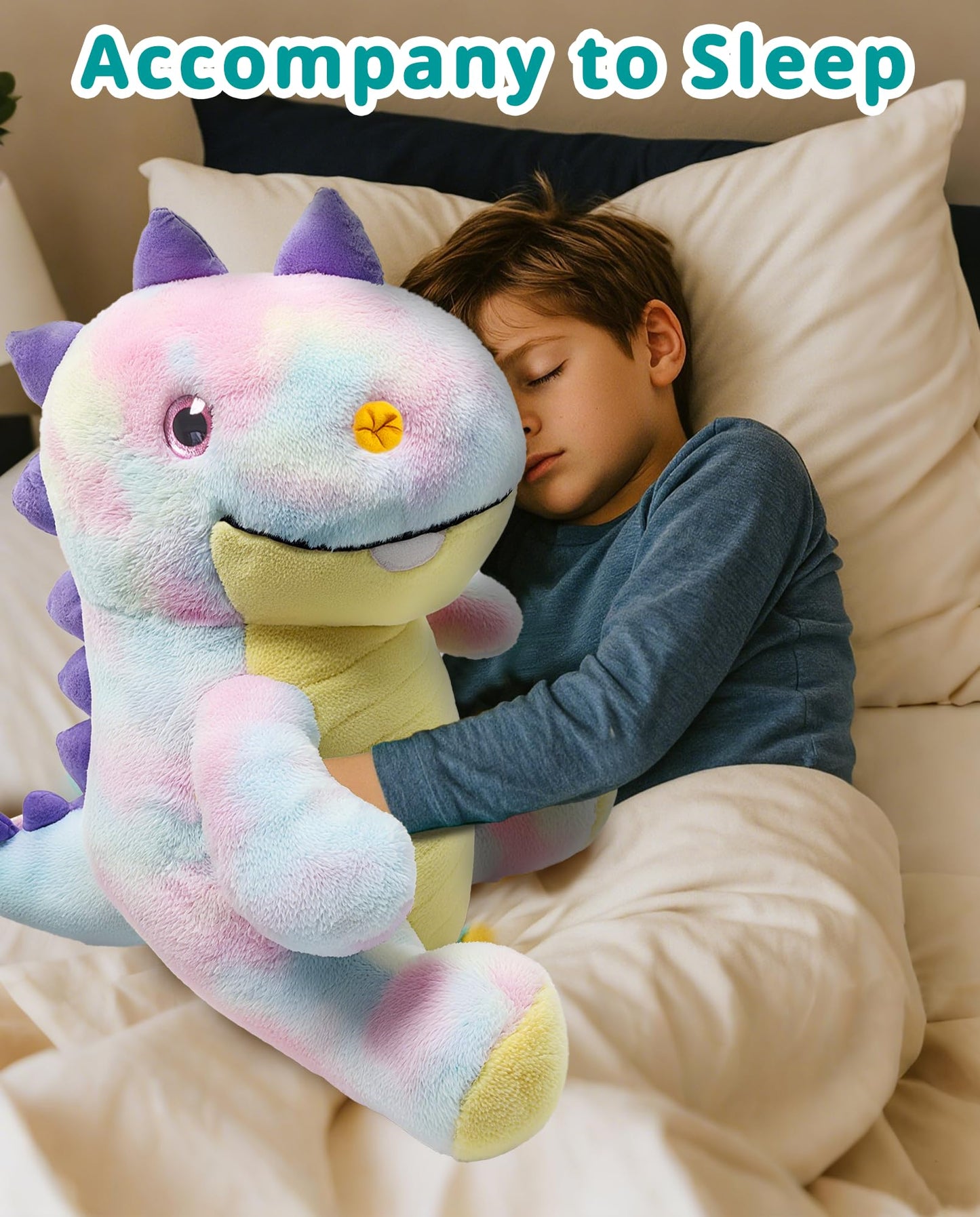 Dinosaur Large Stuffed Animals, 23" Cozy Soft Hug Doll, 3.7lbs Weighted Stuffed Animals, Giant Plush Toy, Soft Kawaii Plushie Gifts for Adults, Kids Boy/Girl Birthday, Christmas & Holidays(Pink)