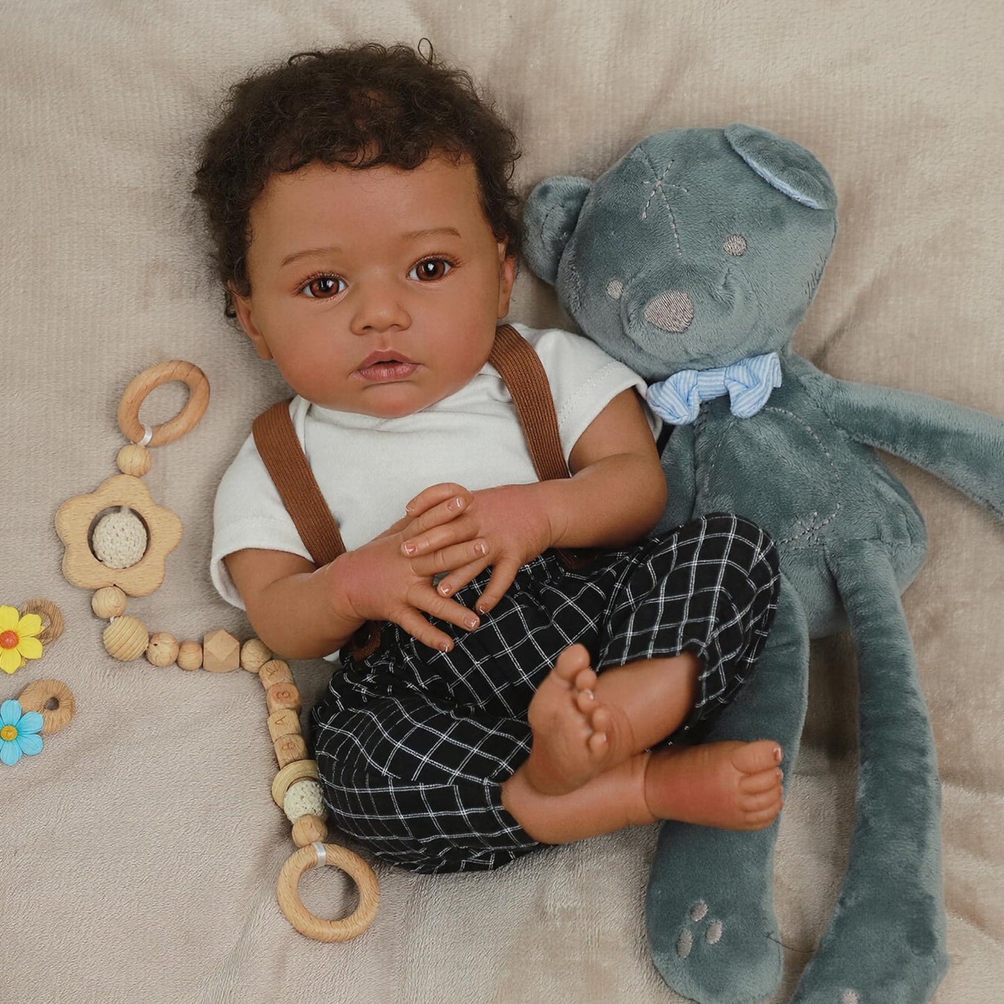 WOOROY Realistic Reborn Baby Dolls Black - 20 Inch Real Life Baby Dolls African American Real Baby Boy, Lifelike Real Looking Baby Doll Poseable, Gift Set with Accessories for Aged 3+
