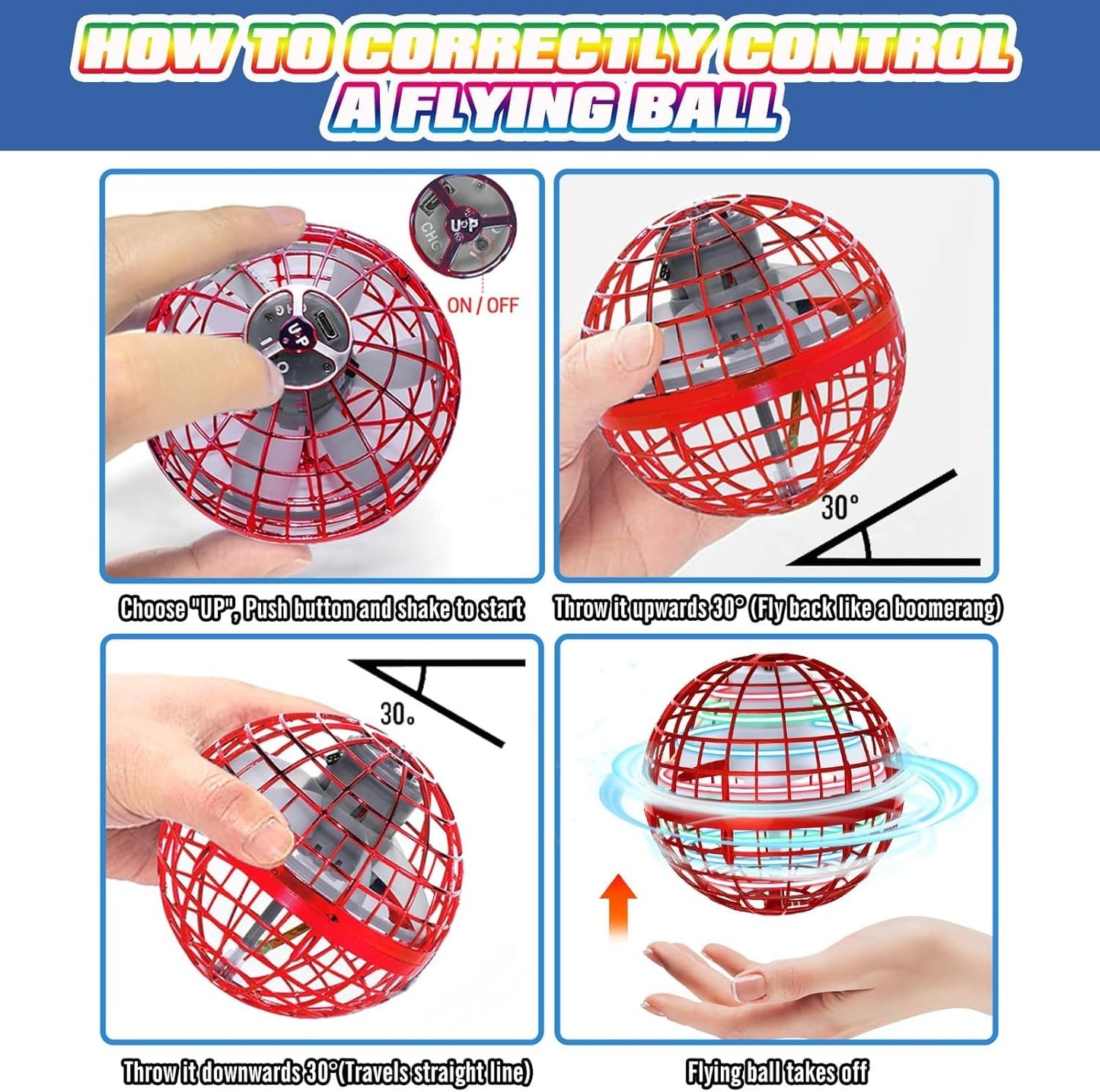 UROINT 2026 Flying Orb Ball for Kids, Magical Hover Cosmic Space Boomerang Rotating Floating Mini Hand Drone Stocking Stuffer Xmas Toys for Girls Boys Teen Age 6 7 8 9+ Red