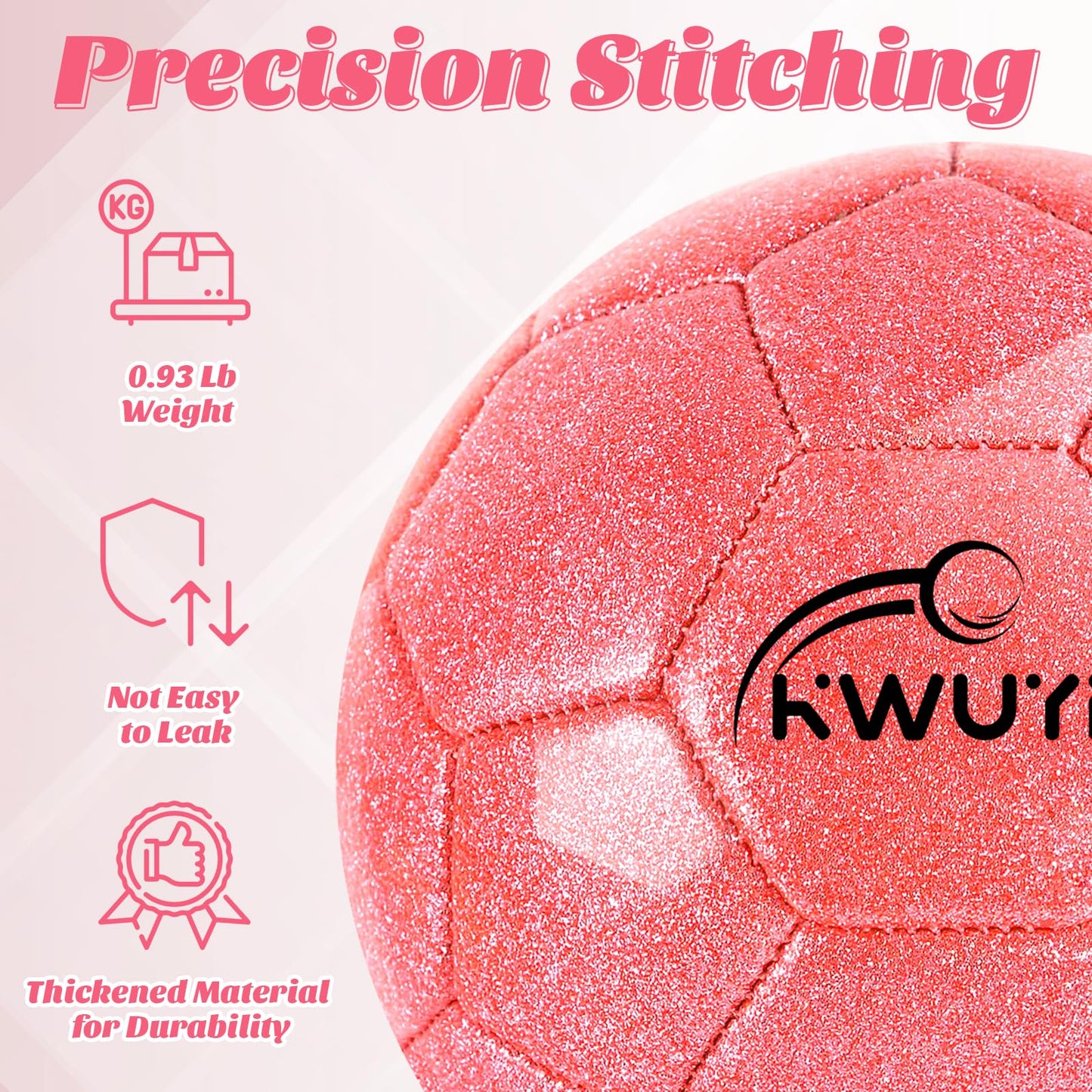 OKWUYiK Size 5 Glitter Pink Soccer Ball Set with Pump Soccer Ball for Youth Adults Training Toddler Soft Sports Outdoor Training for Back to School Kit Sports Toddler Gift