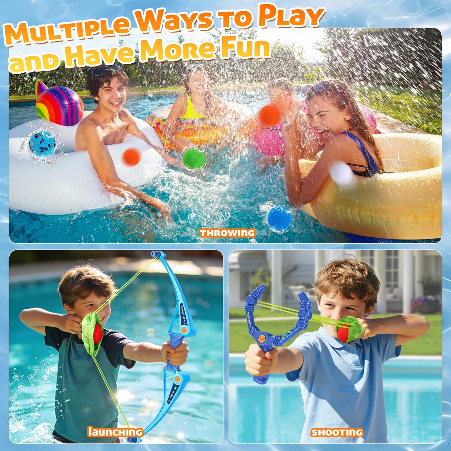 AOSPHYS 20Pcs Reusable Water Balloons + 4 Flower Water Balloons with 2 Bows and Arrows Sets + 2 Slingshots Launcher, Pool Beach Water Fight Equipment for Boys and Girls, Summer Toys for Kids Ages 3-12