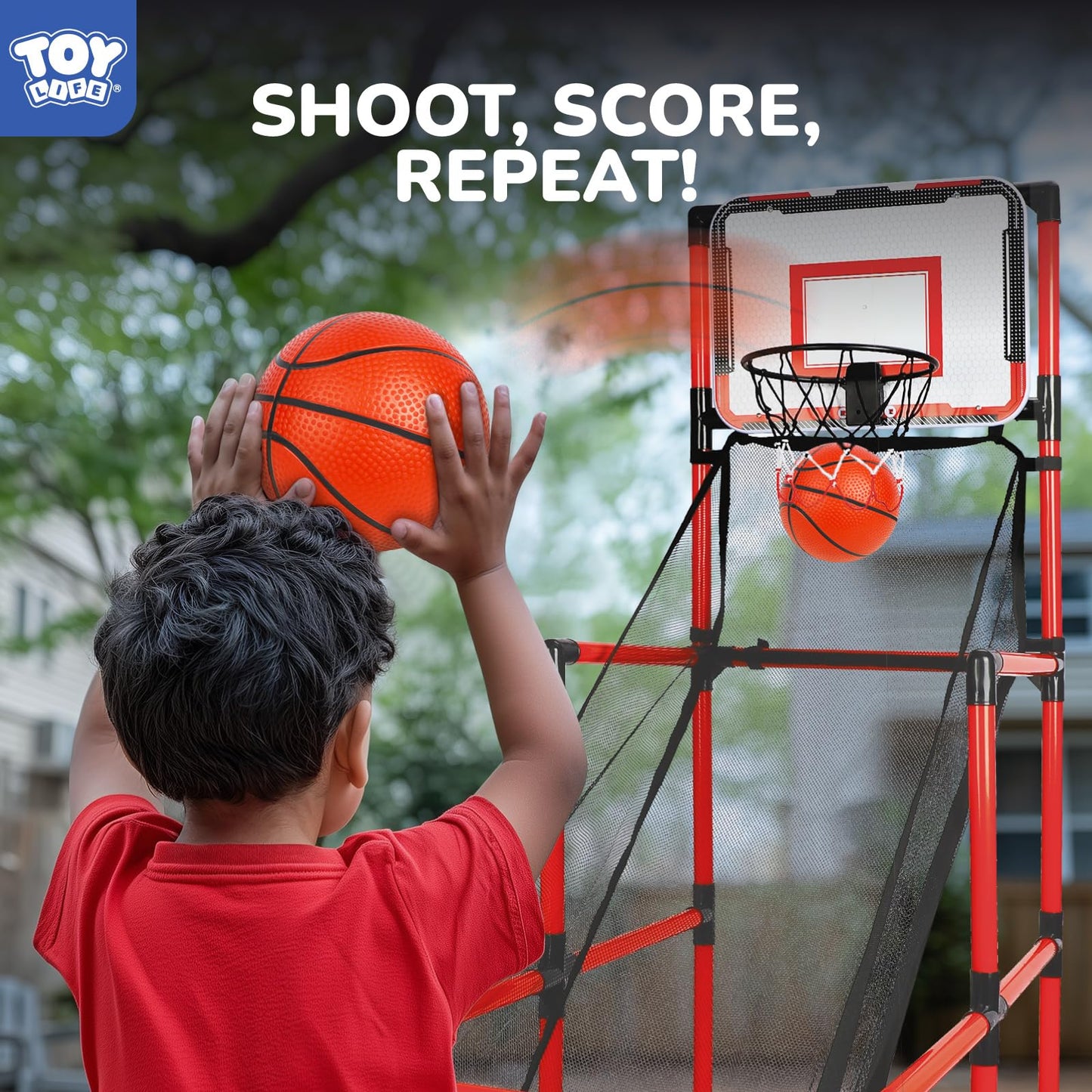 TOY Life Arcade Basketball Game Set Height Adjustable Easy Set Up with 4 Balls and Hoop Game for Kids 3 to 12 Years Old Indoor Outdoor Sport Play, Air Pump Included, Toys for Boys 5-7 Competition