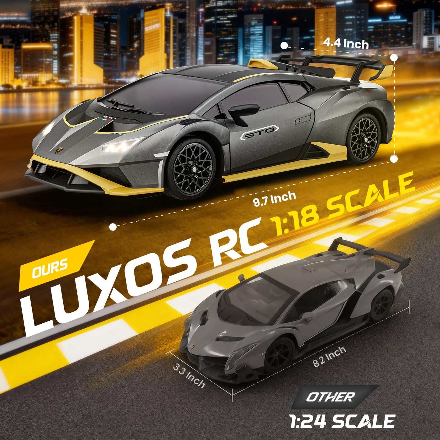 LUXOS RC Lamborghini Remote Control Car, 1:18 Scale Officially Licensed Lamboghini Toy Car, Cool RC Cars Toys for 4 5 6 7 8 9 10 11 12 Year Old Boys Kids Adults Gifts, 15km/h Fast RC Drift Car, (Grey)