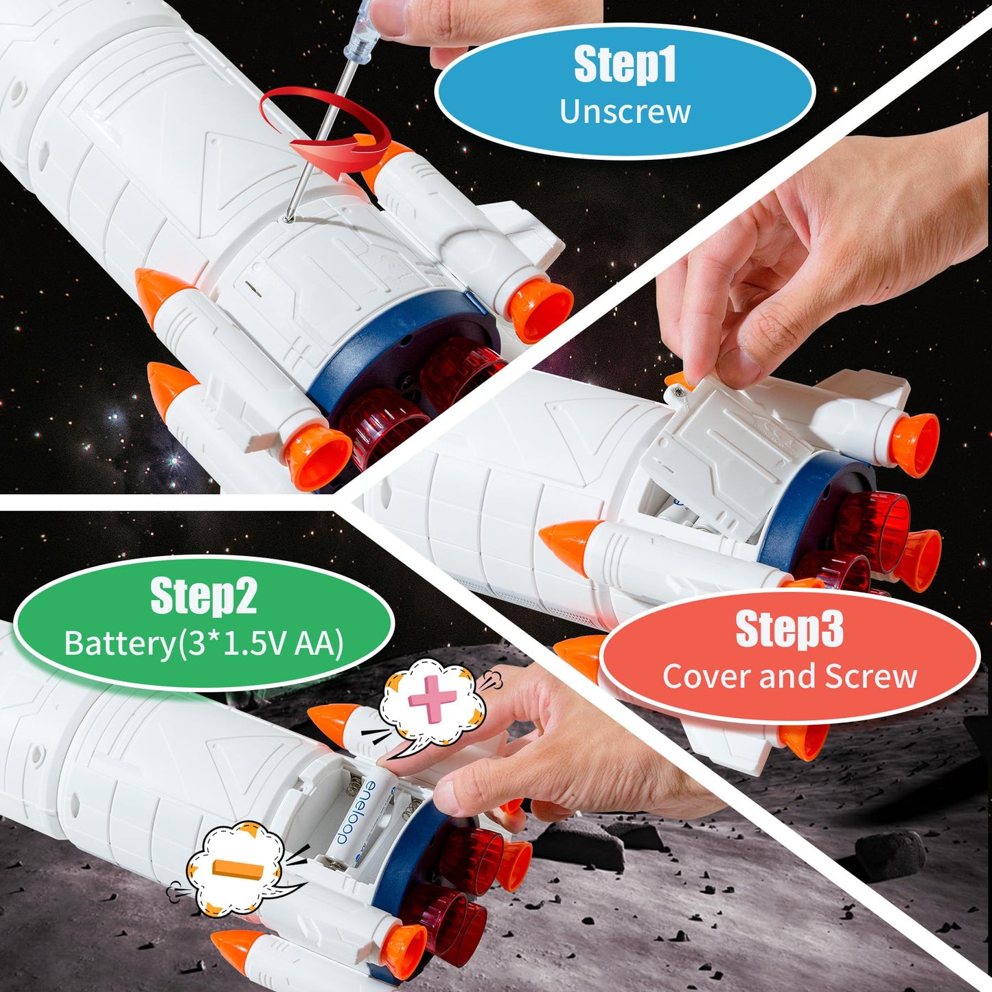 Wbzle Rocket Ship, Space Shuttle Astronaut & Space Adventure Toys,Science Educational Rocket Toys for Kids 3-5 - Lights/Music/Spray