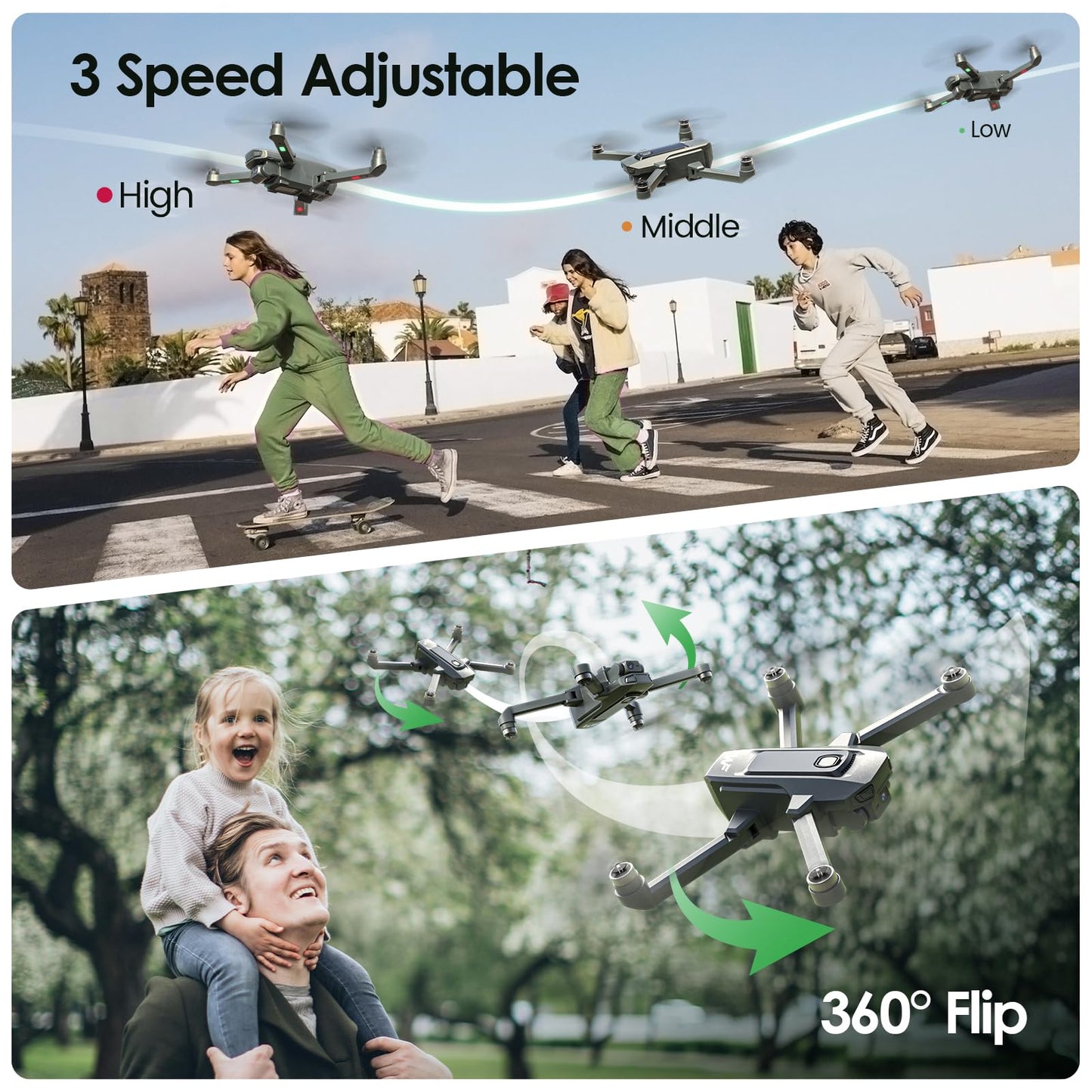 WeFone WF20 Drone with 1080P FPV Camera for Beginners, Foldable RC Quadcopter with Brushless Motor, Headless Mode, Adjustable Speed, One Key Take-off/Landing, Flight Path, 2 Batteries, Black