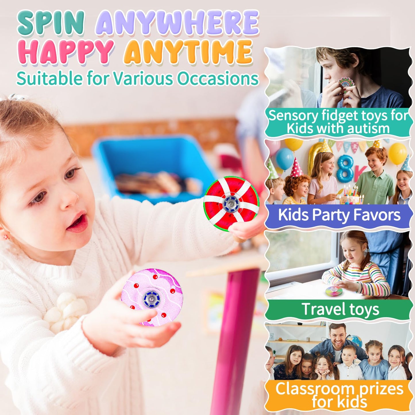 52 Pack Fidget Spinner for Kids Mini Sensory Fidget Toys Bulk Adults Kids with Autism ADHD, Anxiety Toys Stress Relief Fidgets Classroom Prizes Birthday Party Favors Pinata Stuffers Treasure Prize Box