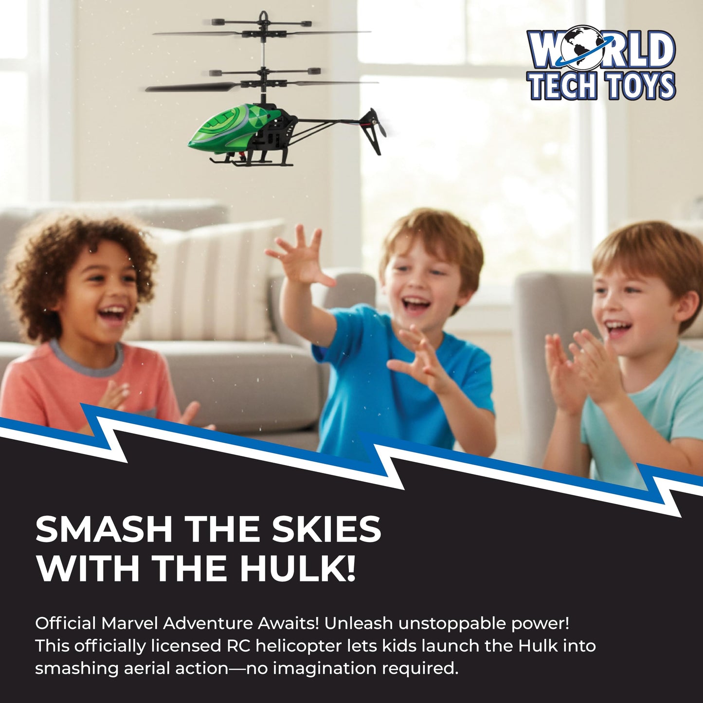 Marvel Hulk RC Helicopter – Easy‑Fly Remote Control Helicopter with LED Lights, Durable Body, Coaxial & Rear Rotors – Kids 8+