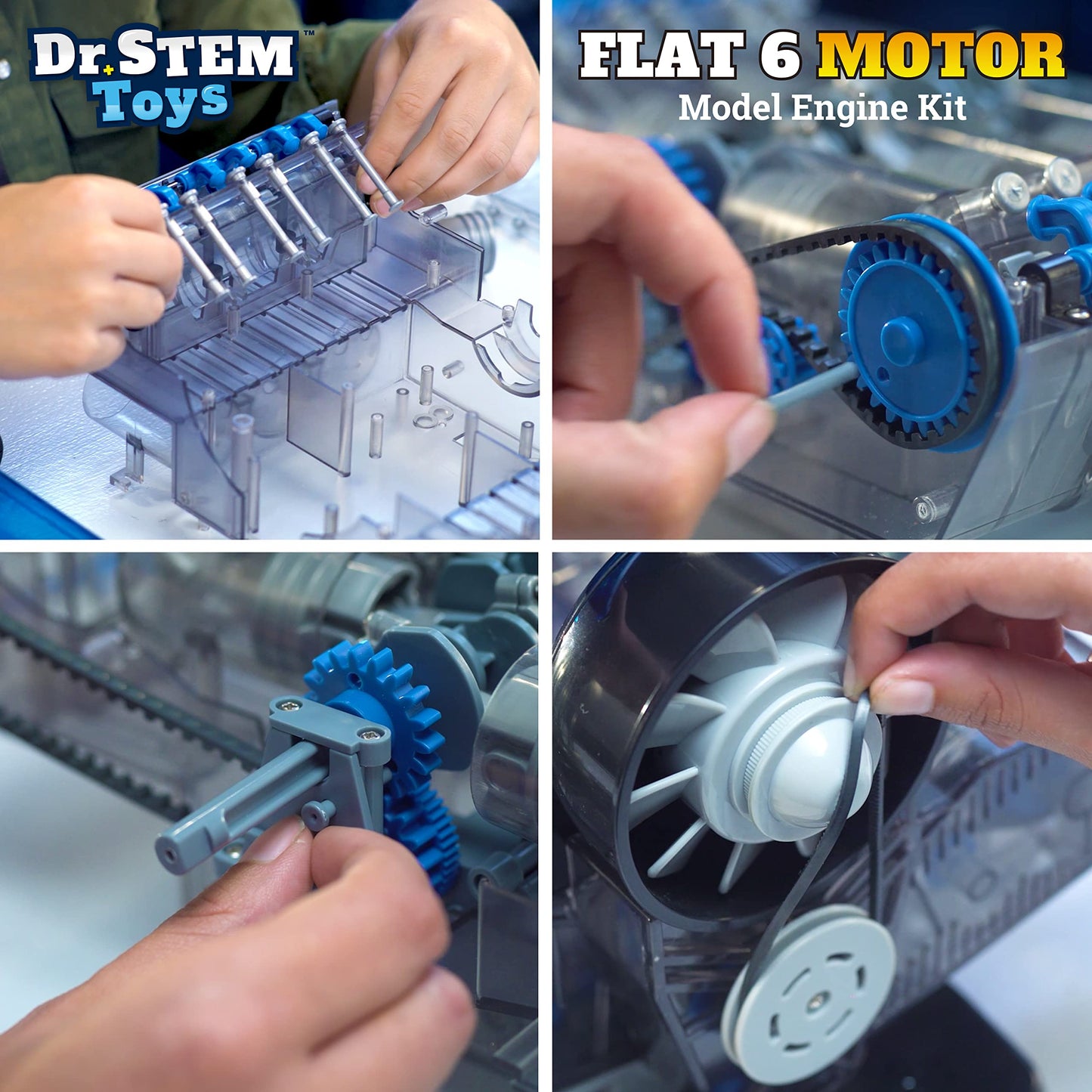 Dr. STEM Toys Model Engine Kit for Boys & Girls Ages 12+, Realistic Replica Flat 6 Motor Has Over 320 Parts, Real Motorized Action, LED Lights & Sound Effects, Comes with Detailed Directions