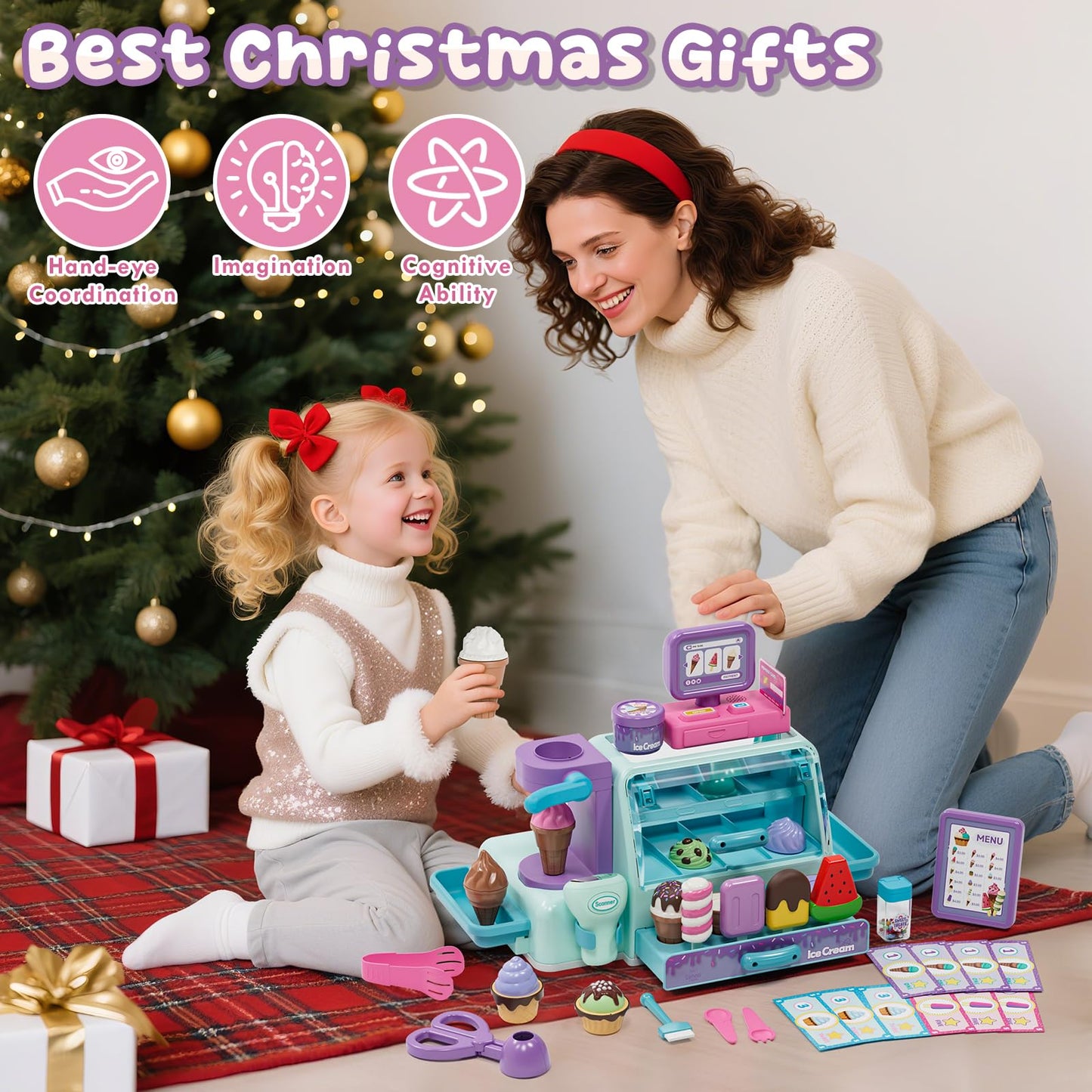 Lehoo Castle Ice Cream Toy, Toys for 4 Year Old Girls, Play Ice Cream Counter Shop Playset for Kids, Ice Scoop, Gifts for Girls 3 4 5 6 Year Old