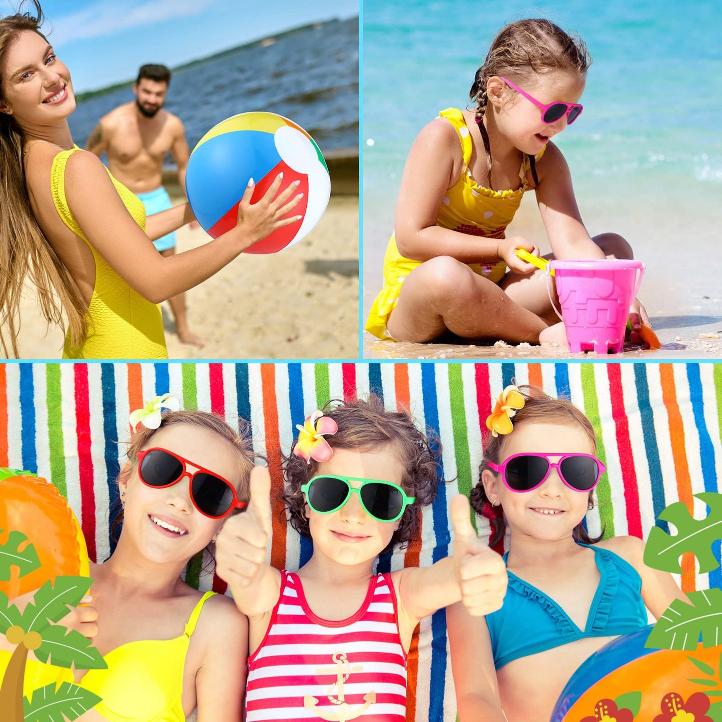 Tanlade 72 Pcs Bulk Beach Balls and Pool Games 36 10 Inch Inflatable Rainbow Beach Balls and 36 Sunglasses Bulk for Adults Party Supplies