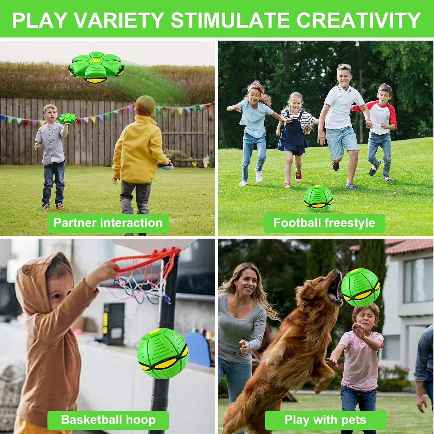Kikkavo Magic Bouncing Ball 6-Light Dual Form – Pop up, Meta Ball Metaball Transforming Design – Flying Saucer Bouncy – Interactive Bouncing Balls for Parent-Child Interaction – Gift Pack –Green