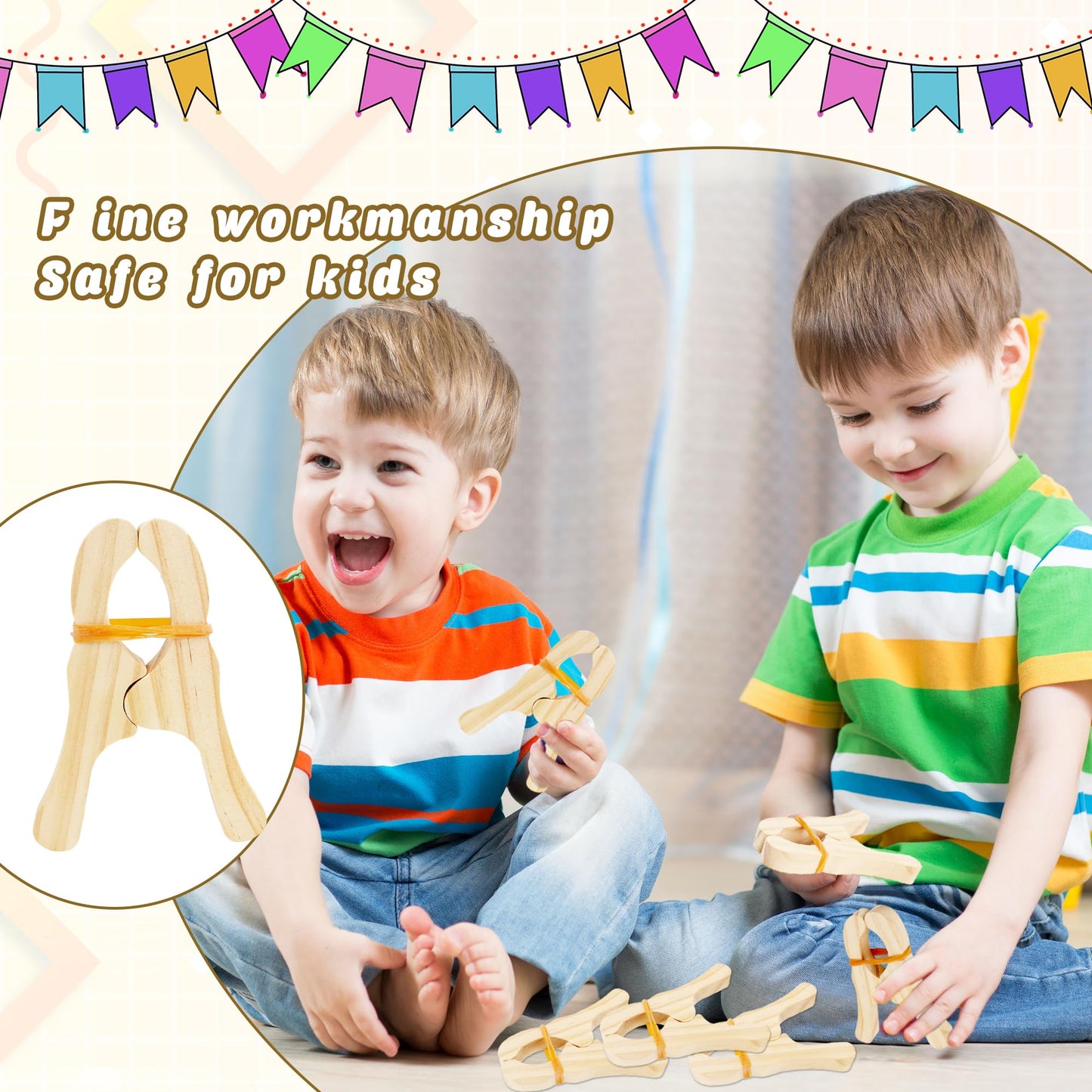 Norcoin 16 Pcs Wooden Play Clips for Kids Fort Building Clips Wood Play Clips Wooden Fort Clips Game Silk Clips for Child Blankets Silk Construction School Playground Building Games