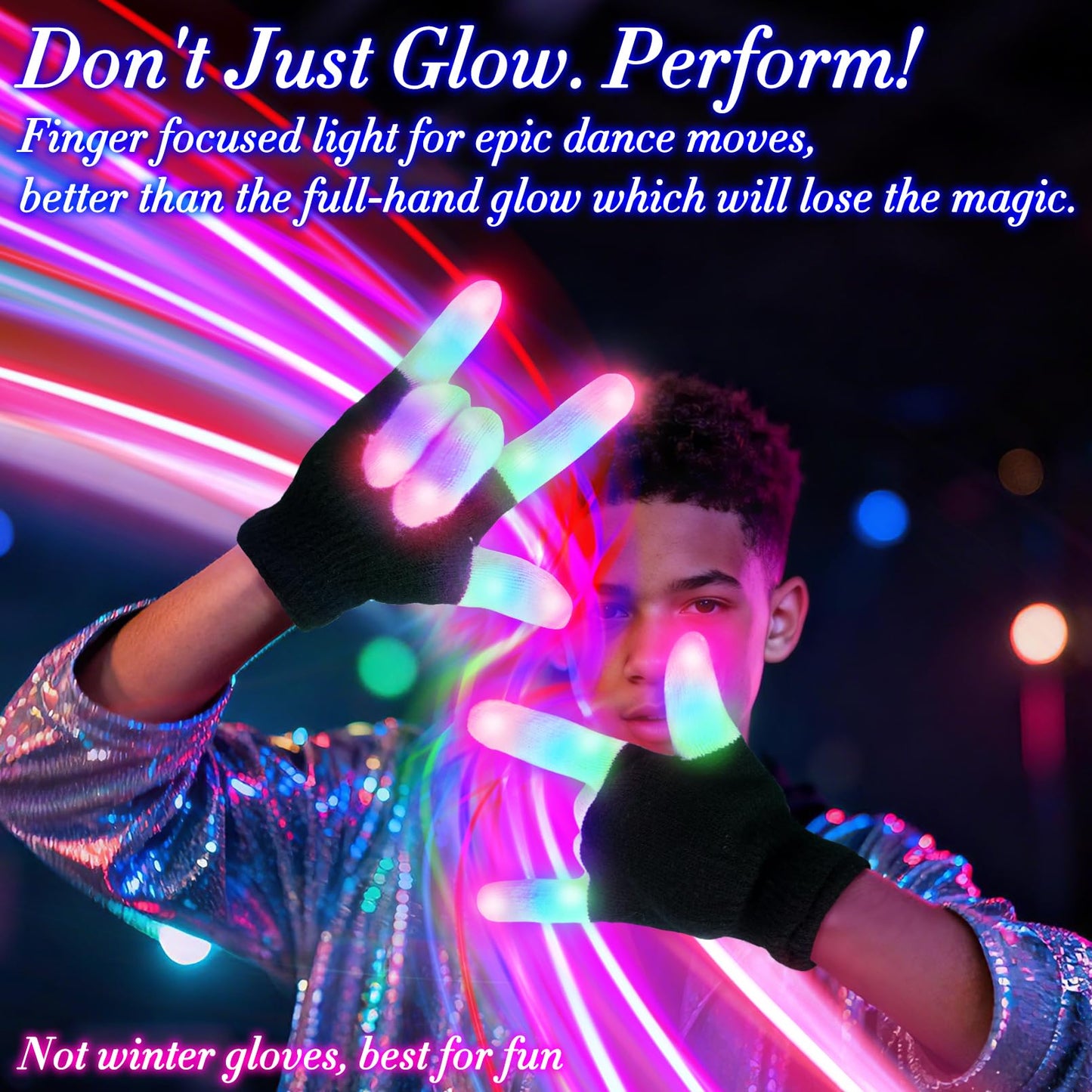 Luwint LED Light Up Gloves for Kids, Flashing Sensory Toys for Autism, Cool Glow Christmas Gifts for Boys Girls 6-8 8-12 Years Old