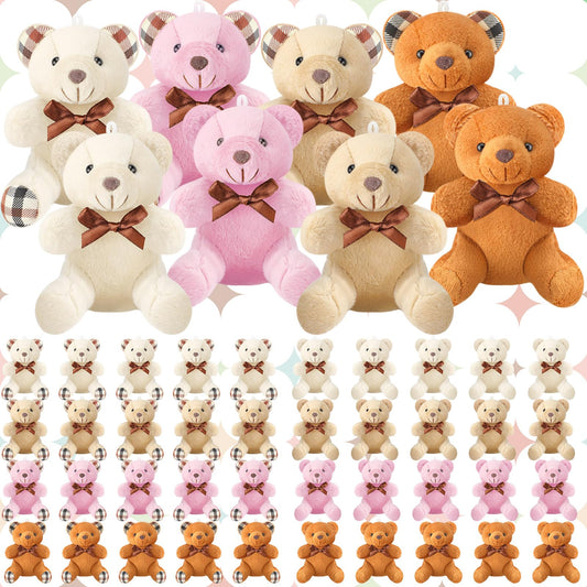Junkin 48 Pcs Mini Stuffed Bear Bulk 4 Inch Tiny Stuffed Animal Mini Joint Small Soft Bear Doll for DIY Keychain Party Favor Wedding Decor Gift(Elegant Color)