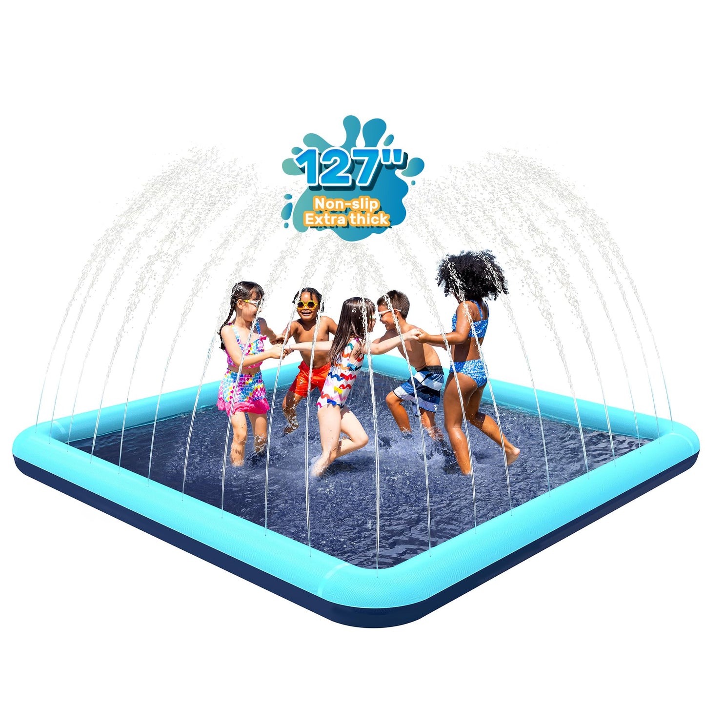 Bilibara 127'' Splash Pad for Dogs, Non-Slip Sprinkler for Kids, Square Splash Pad for Kids Ages 4-8, Splash Pads for Toddlers 1-3, Dog Sprinkler Shallow Pool, Outdoor Water Toys for Backyard, Teal