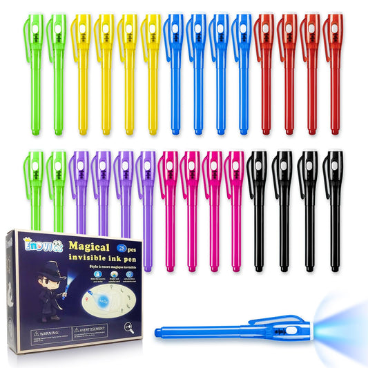 EODVICS 28 Pack Bulk Invisible Ink Spy Pen with UV Light, Magic Marker for Secret Messages, Classroom Prizes Goodie Bag Stuffers Birthday Party Favors for Kids Ages 3+