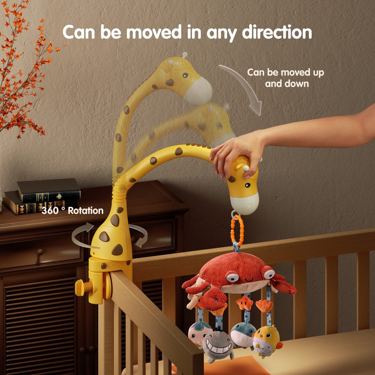 TUMAMA Baby Crib Mobile,3 in 1 Crib Toys with Remote Control,Projection Night Light, Music and White Noise, Mute Spin Motor Nursery Sensory Toys for Infant 0 3 6 9 Month Newborn Xmas Gift