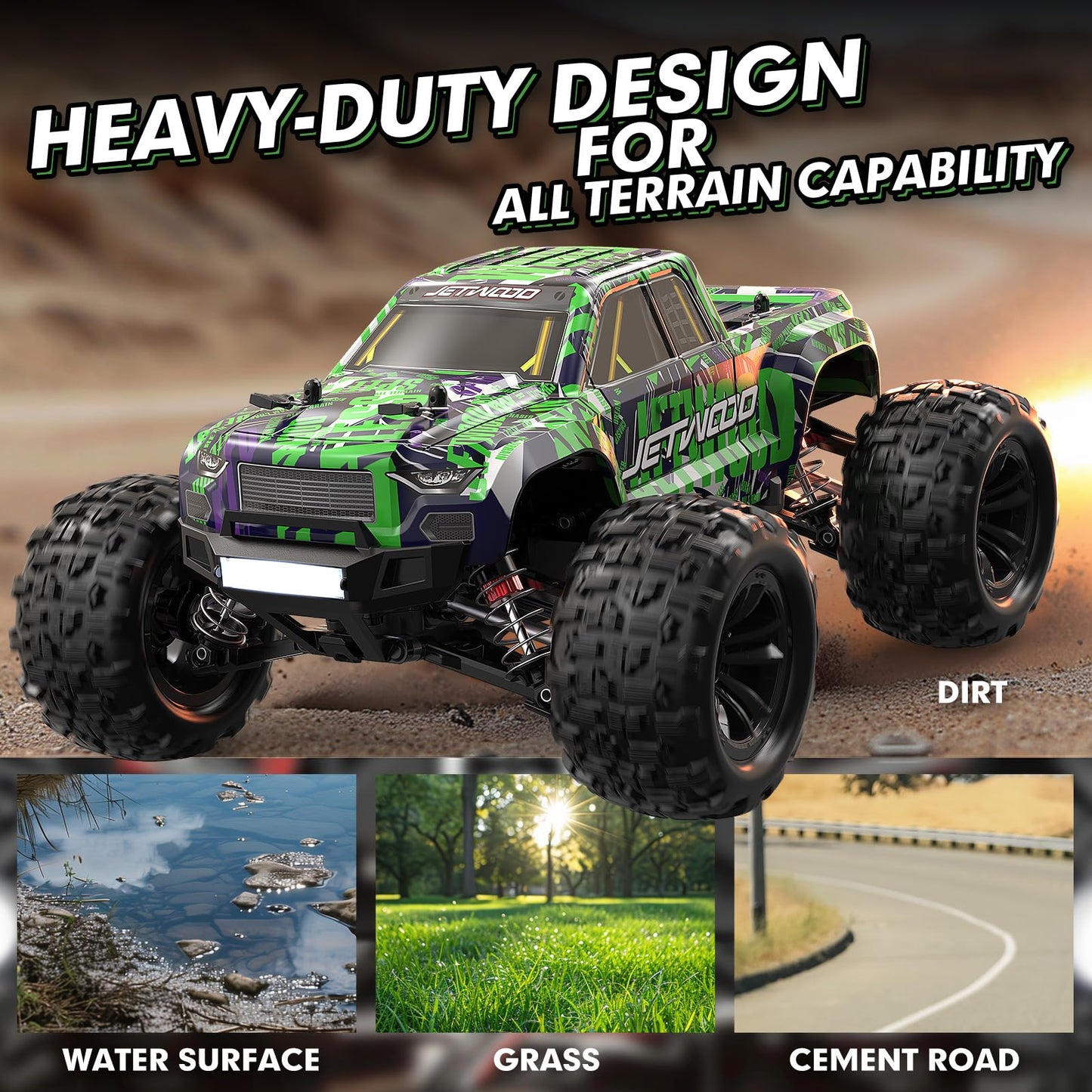 Jetwood 1/16 RC Car for Boys and Adults, 38kph 4WD Ready to Run Hobby RC Truck with 2 Batteries, Off Road Remote Control Monster Truck Gifts for Kids, JC16W