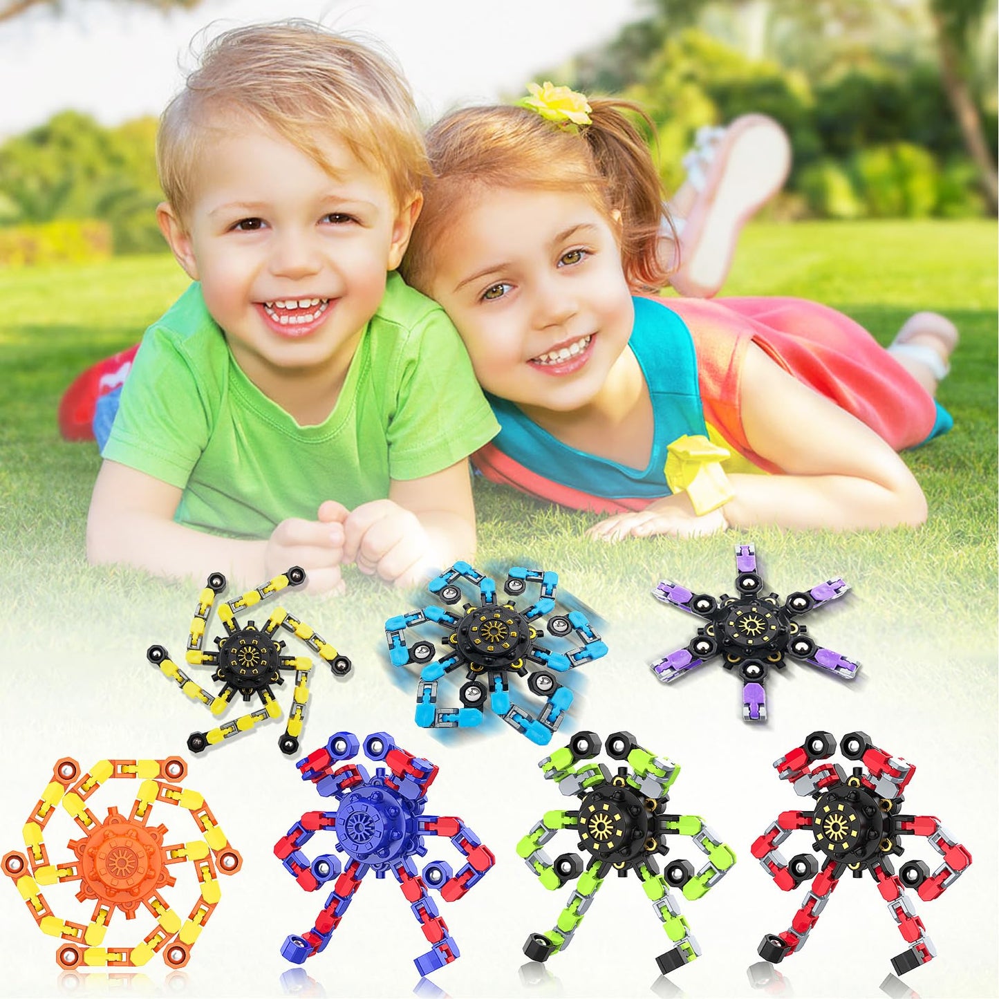 Easter Basket Stuffers Transformable Fidget Spinners,9PCS Funny Sensory Fidget Toys Deformable Chain DIY Robot Spinner,Fingertip Stress Relief Gyro Toy Kids Easter Basket Stuffers Party Favors