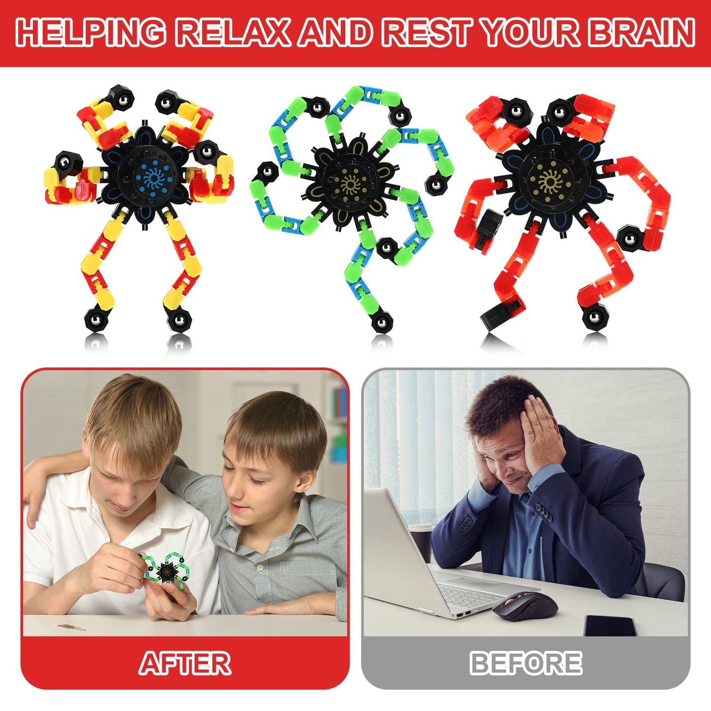 40 Pack Funny Sensory Fidget Toy Transformable Chain Robot Finger Toy DIY Deformation Robot Mechanical Spinners Stress Relief Autistic Gifts for Adult Teen Prize Stuffer Party Favor (Classic)