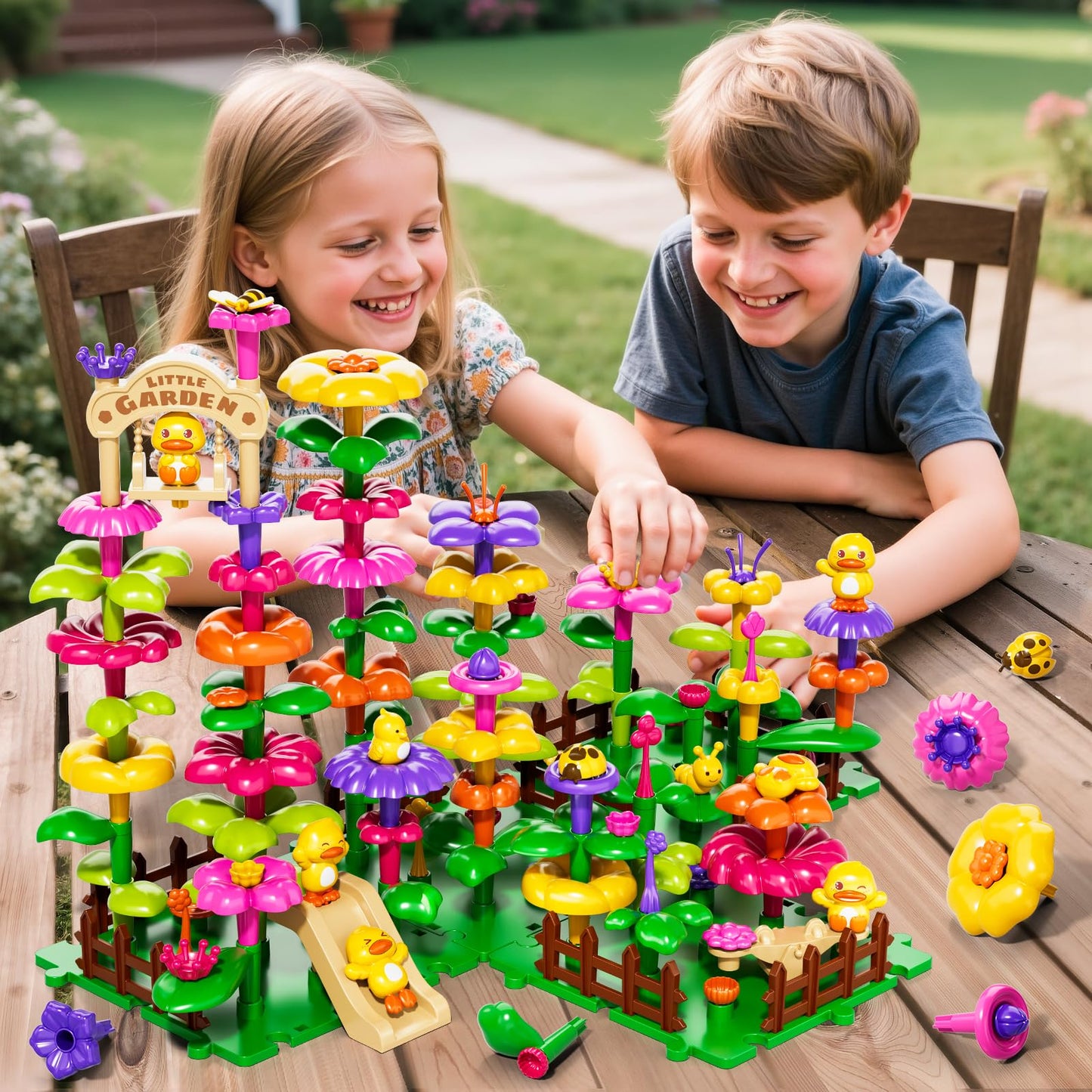Novaluki Flower Garden Building Toys for Toddler 3 4 5 6 7 Years Old, 119Pcs DIY Stacking Toys with Storage Box, Kids STEM Preschool Educational Toy, Christmas Birthday Gift for Girls Ages 3-5