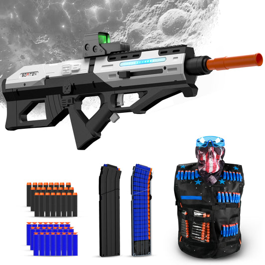 SOFITEN Electric Powerful Toy Gun Automatic Sniper Rifle with Soft Bullet,Equipped with Scope, 2 Extended Magazine(*18), Tactical Vest, Birthday Christmas New-Year Gifts for Kids Boys Teens Adults