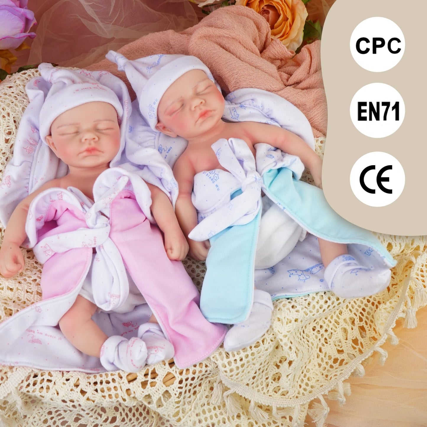 YaLuoQian Reborn Baby Dolls -12.2 Inch Full Silicone Newborn Baby Doll Twins,Lifelike Sleeping Baby Twins Reborn Baby Dolls Gift for Kids Collectible Washable
