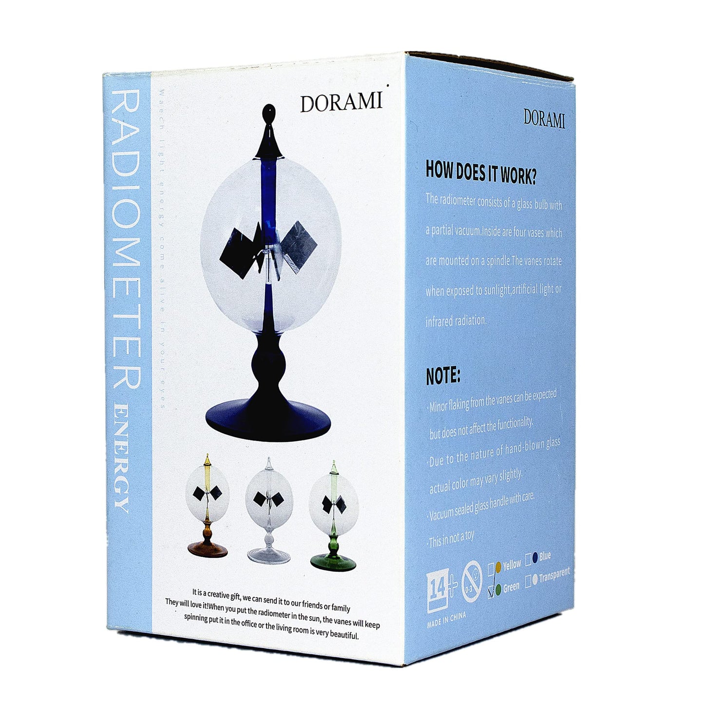 DORAMI Orange Solar Power Crookes Radiometer Solar Energy Spinning Vanes Glass Windmill Gift Home Desk Decoration