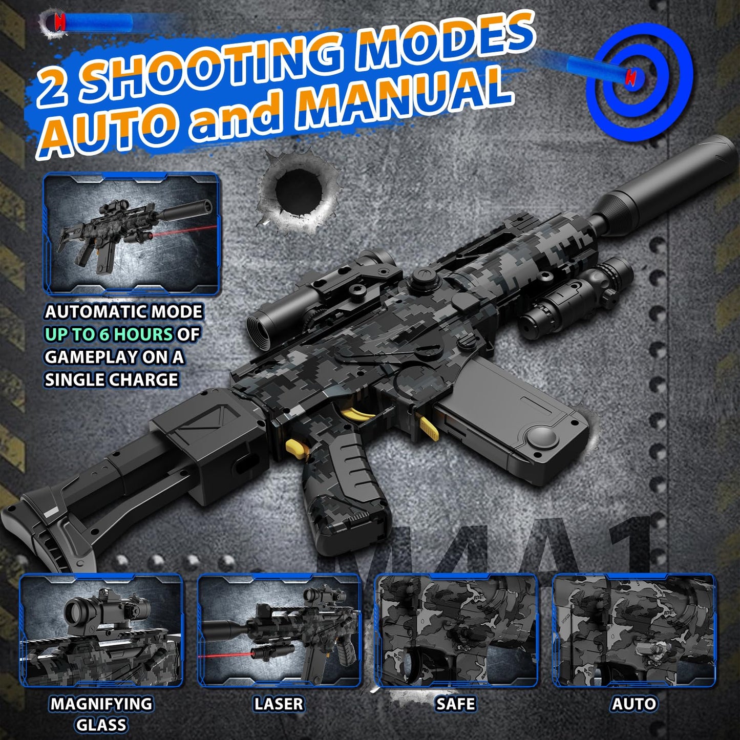 Automatic Toy Foam Blaster Sniper with Scope, Electric Toy Dart Blaster with 120 Foam Darts, Goggles, Air Pocket Technology Outdoor Shooting Game Kids Toys for Ages 8-12 Boys Girls