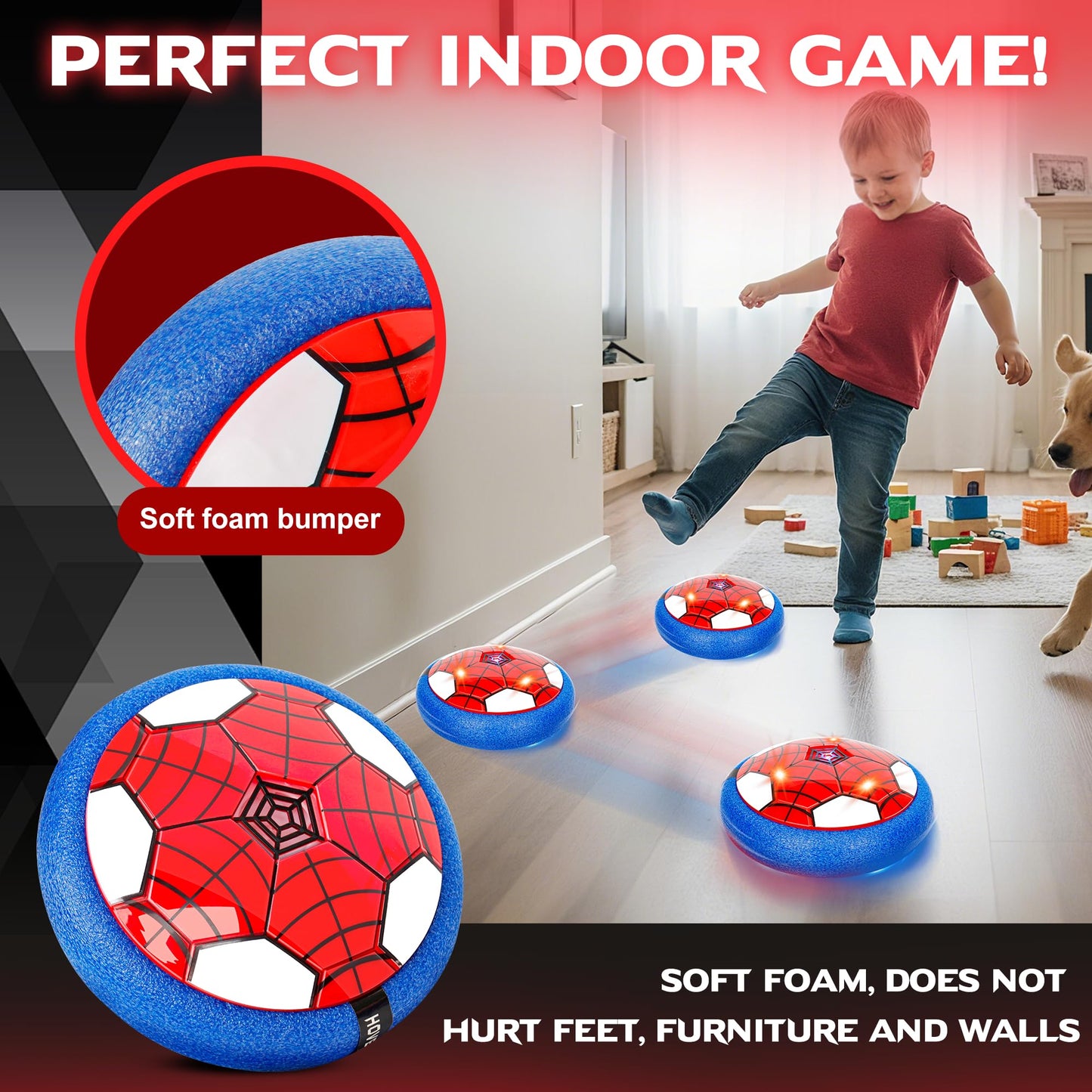 HitToys Airplane Launcher Toy & Spider Hover Soccer Ball Set for Kids | 3 Pack Spider Foam Gliders Air Planes, 3-in-1 Rechargeable Toddler Air Floating Football Toy Ball with Led for Boys Birthday