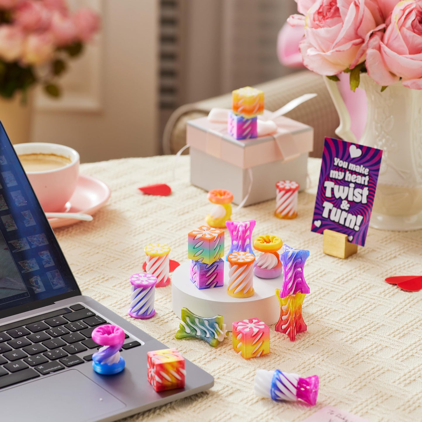 JOYIN 28 Pcs Valentines Day Gift Impossible Spiral Cone Stress Toy with Valentine Cards, 3D Printed Passthrough Toy for Kids Valentine Party Favors Gift Classroom Exchange Boys & Girls