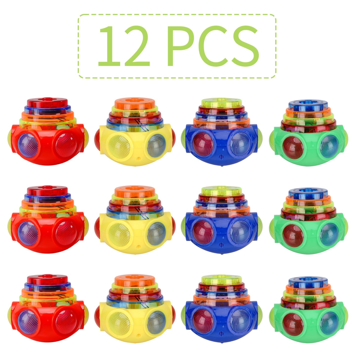 PROLOSO 12 Pack Led Spinning Tops Peg Top Light Up Music Spin Toys Glow in the Dark Party Supplies Gift Multicolored