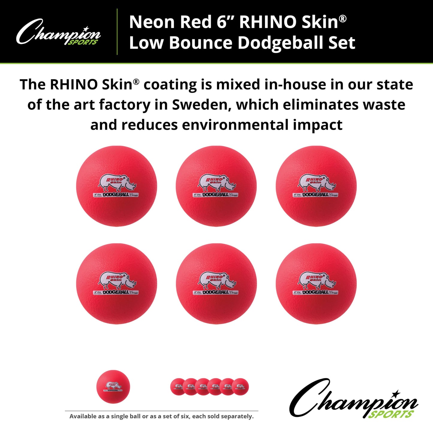 Champion Sports 6" Neon Red Rhino Skin Low Bounce Dodgeball Set