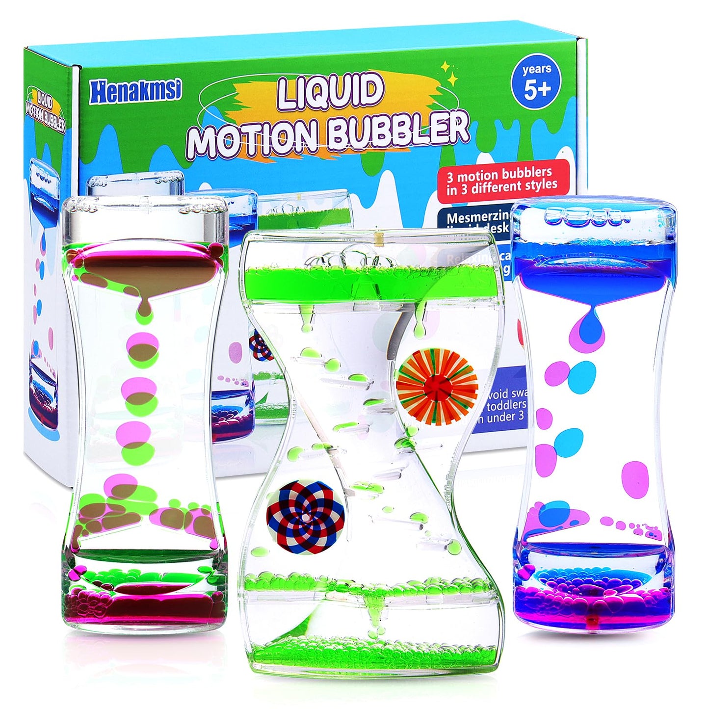 Beffkkip 3Pack Liquid Motion Bubbler Timer for Caliming Sensory Toys, Autism Toys,Fidget Toy, Children Activity, Novelty Gifts,Holiday Stocking Stuffers, ADHD Office Home Desk Decorations