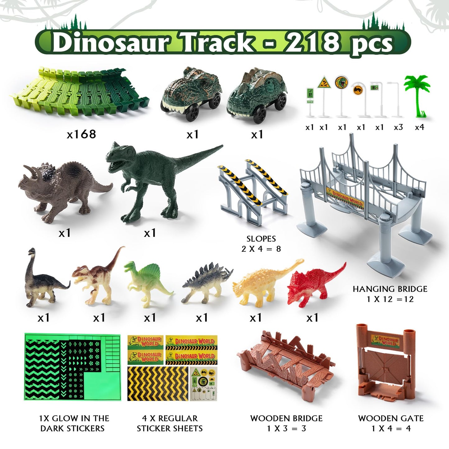 268 PCS Race Tracks Dinosaur Toys for Kids 3-5, Glow in The Dark Magic Toy Set, 2 Dinosaur Cars Track, Flexible DIY Track Set, Birthday Gift for Age 3-9 Boys Toddler Girls