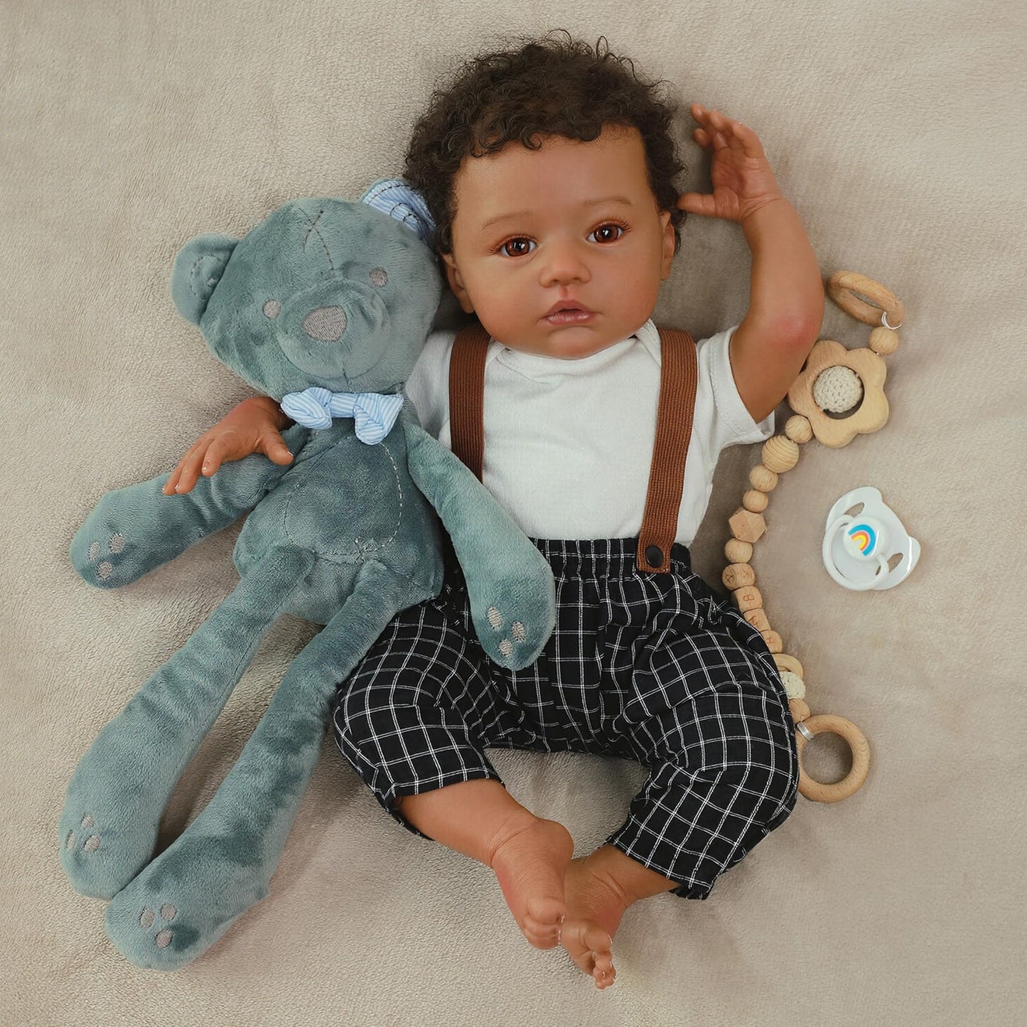 WOOROY Realistic Reborn Baby Dolls Black - 20 Inch Real Life Baby Dolls African American Real Baby Boy, Lifelike Real Looking Baby Doll Poseable, Gift Set with Accessories for Aged 3+