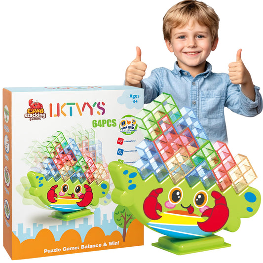 Lktvys 64PCS Crab Stacking Blocks – Montessori Balance Game Toy for Kids, STEM Fine Motor Skill Builder, Colorful Building Toy for Toddlers & Preschool Learning Ages 3+