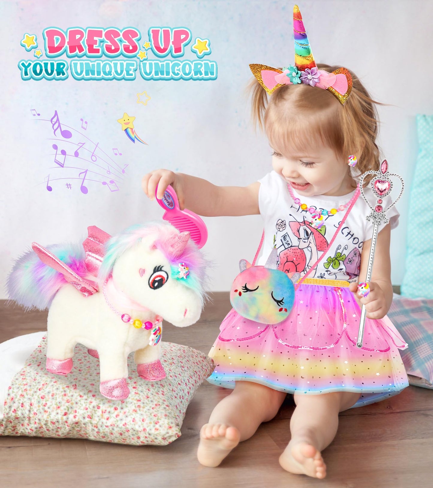 SOLIEHOO Unicorn Toys for Girls Age 4-6 Unicorns Gifts, Walking Talking Singing Interactive Toy, Remote Control Plush Unicorn's Pet Care Toy, Unicornss Dress up for Toddler Girls Kids 3 4 5 6 Years